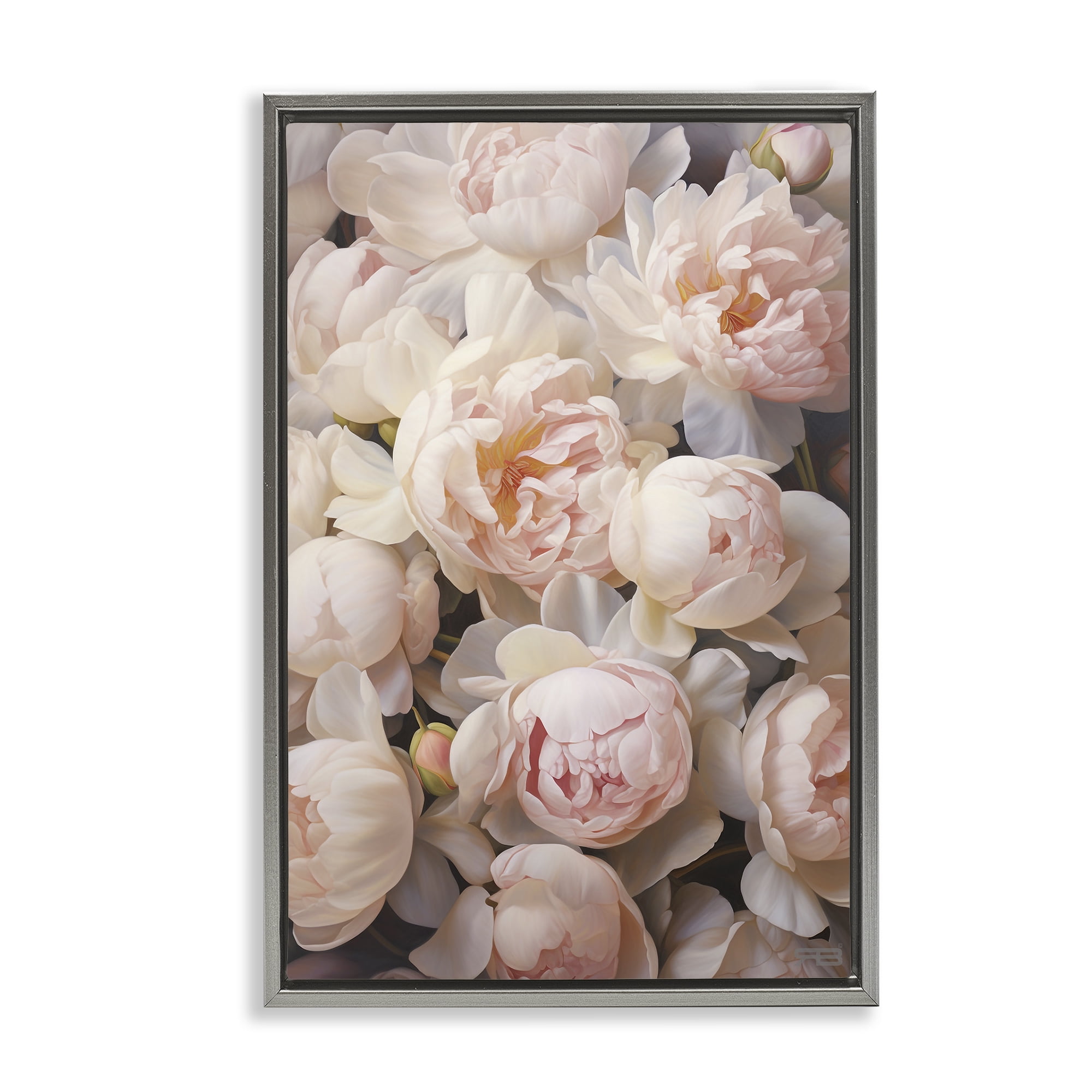 Stupell Industries Blooming Pink Peonies Botanical & Floral Painting Gray Floater Framed Art Print Wall Art, 21 x 31