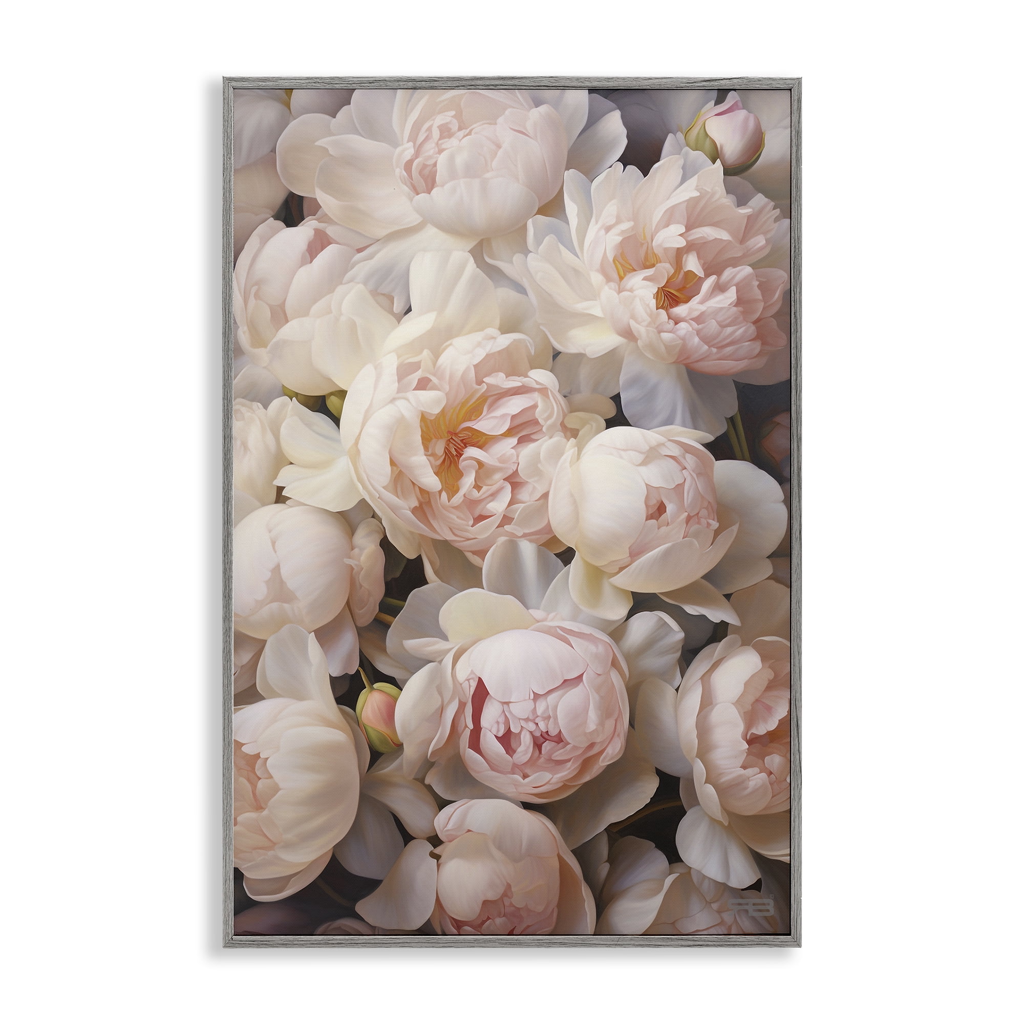 Stupell Industries Blooming Pink Peonies Botanical & Floral Painting Gray Framed Art Print Wall Art, 12 x 18