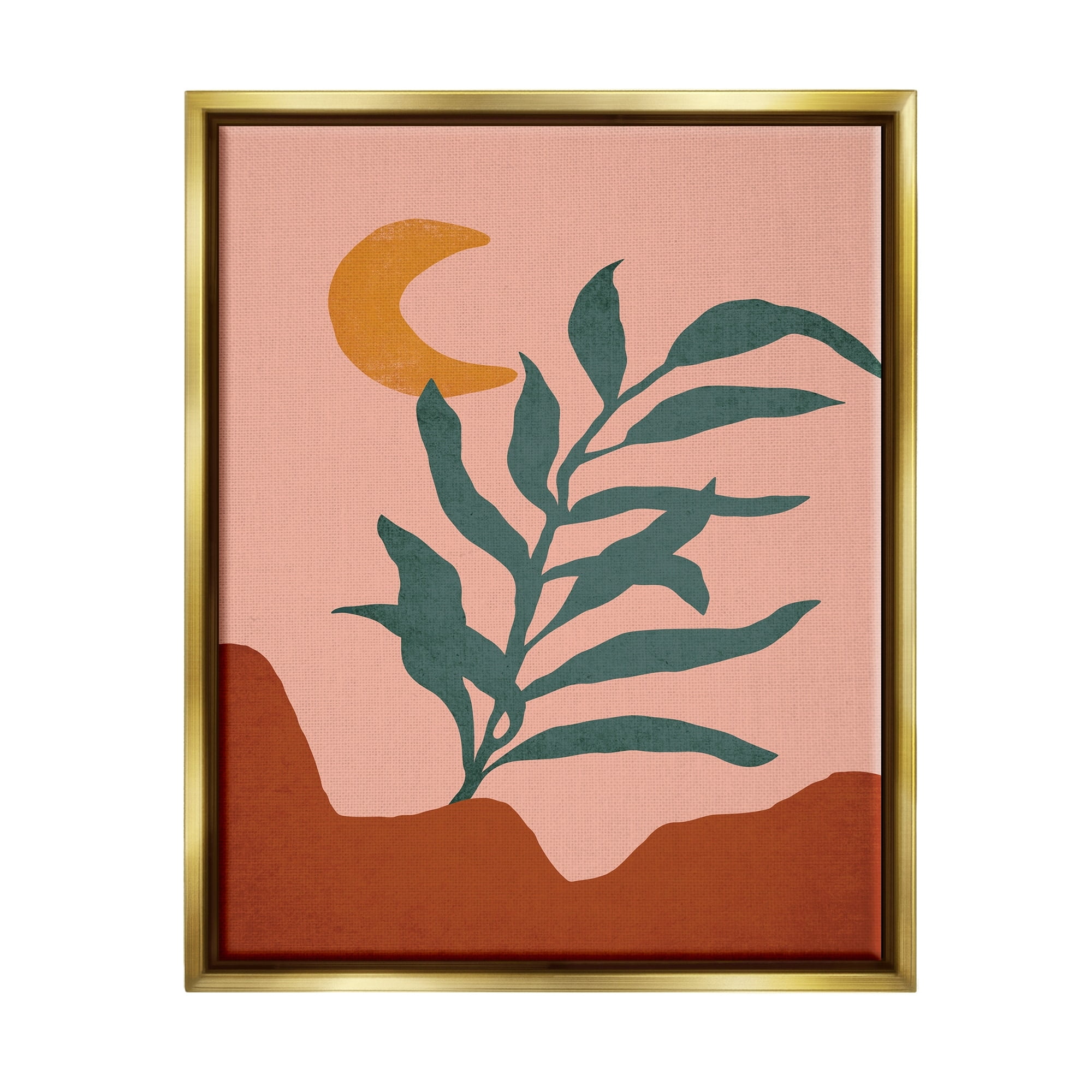 Stupell Industries Blooming Plant Leaf Pleasant Desert Crescent Moon Graphic Art Metallic Gold Floating Framed Canvas Print Wall Art, Design by JJ Design House LLC