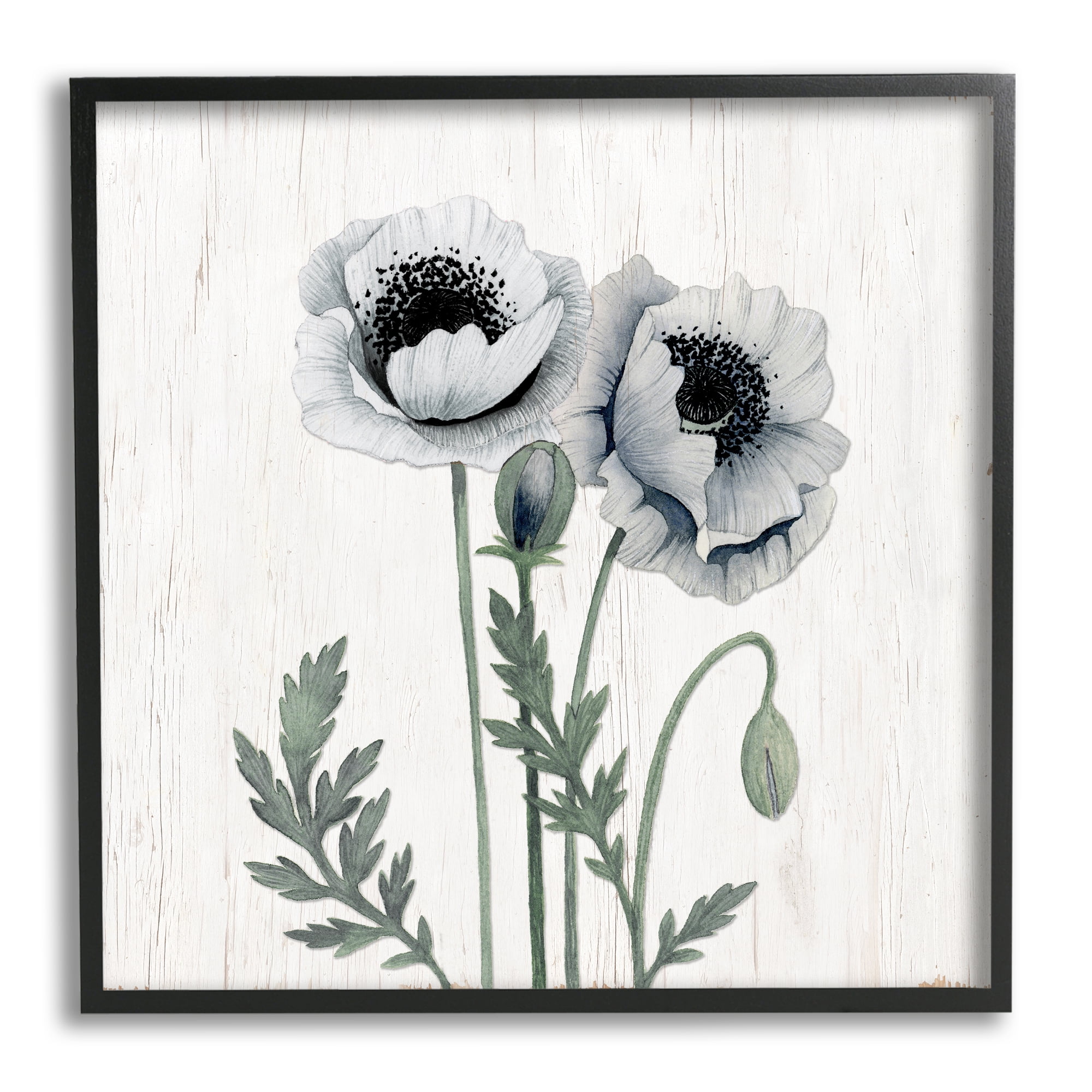 Stupell Industries Blooming Poppy Flower Buds Rustic Panel Pattern Graphic Art Black Framed Art Print Wall Art, Design by Kourtni Gunn