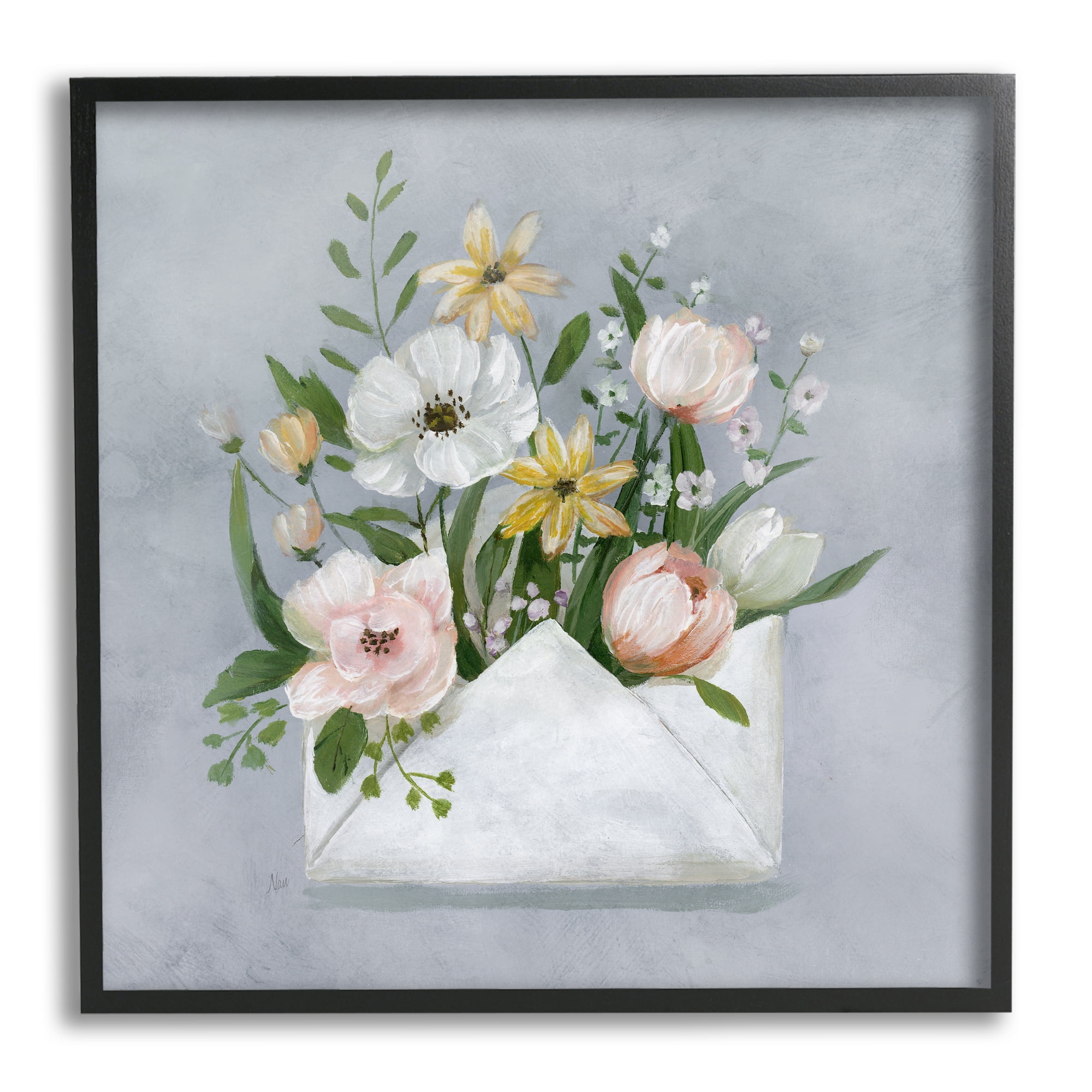 Stupell Industries Blooming Postal Flowers Botanical & Floral Painting Black Framed Art Print Wall Art, 17 x 17