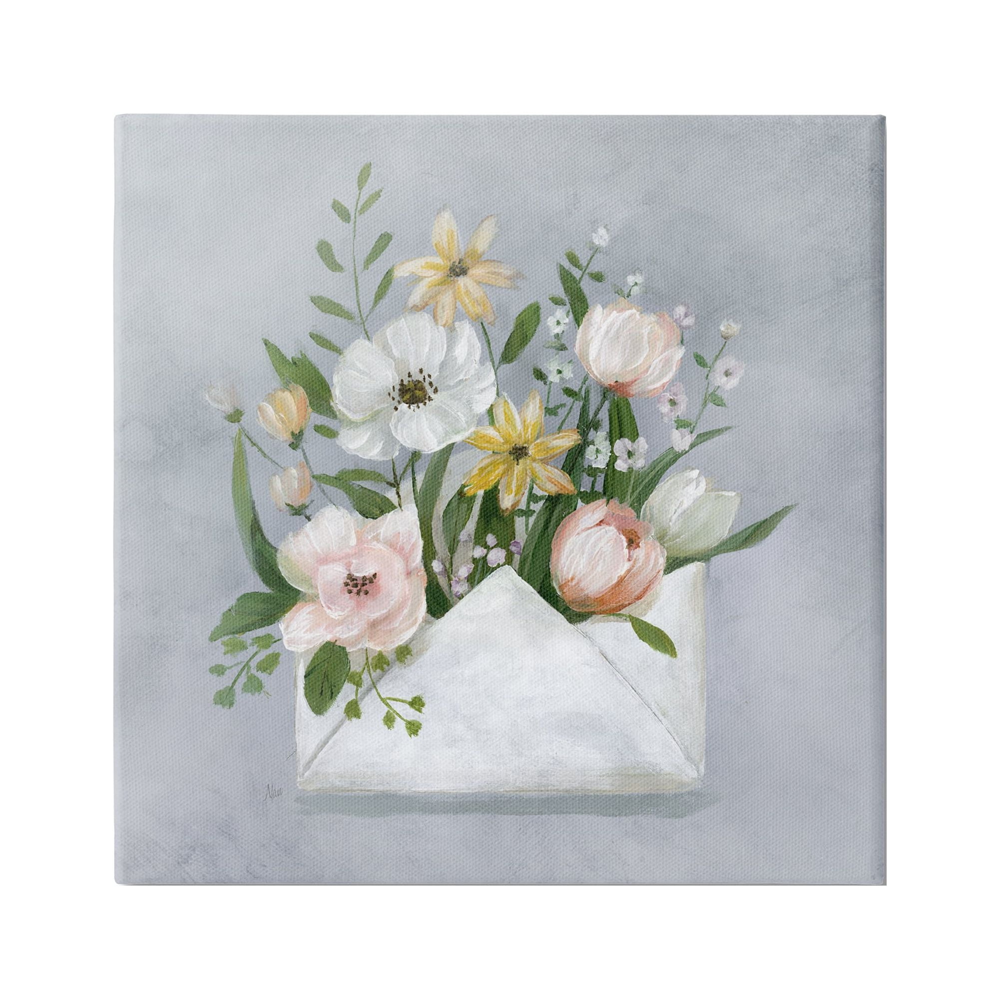 Stupell Industries Blooming Postal Flowers Botanical & Floral Painting Gallery Wrapped Canvas Art Print Wall Art, 30 x 30