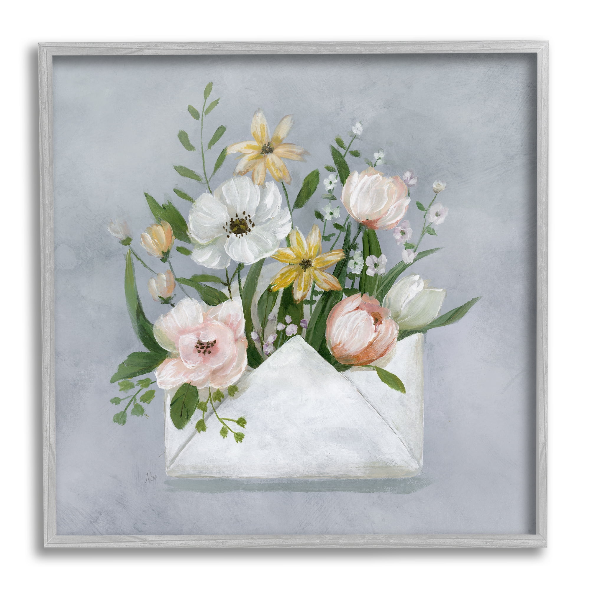 Stupell Industries Blooming Postal Flowers Botanical & Floral Painting Gray Framed Art Print Wall Art, 12 x 12