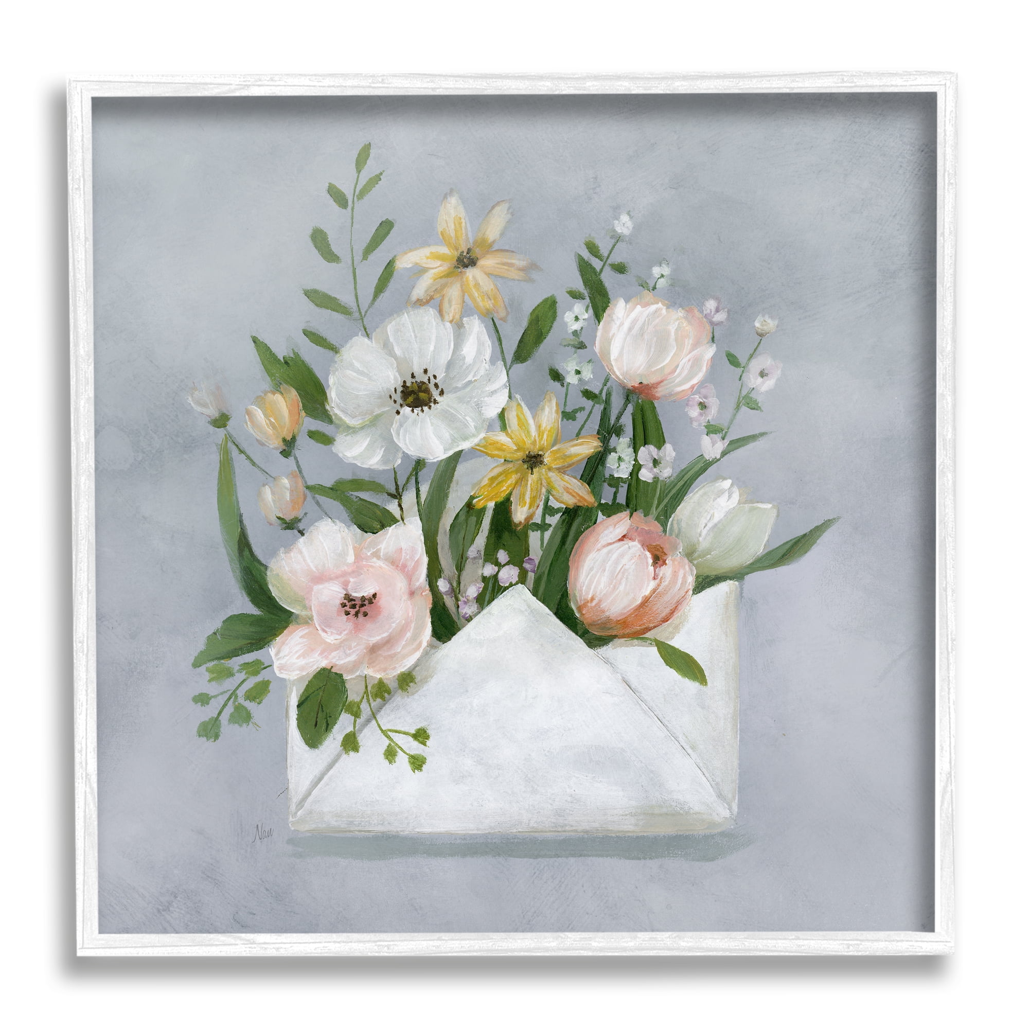 Stupell Industries Blooming Postal Flowers Botanical & Floral Painting White Framed Art Print Wall Art, 17 x 17