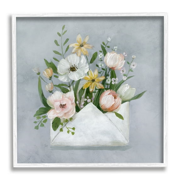 Stupell Industries Blooming Postal Flowers Botanical & Floral Painting White Framed Art Print Wall Art, 24 x 24