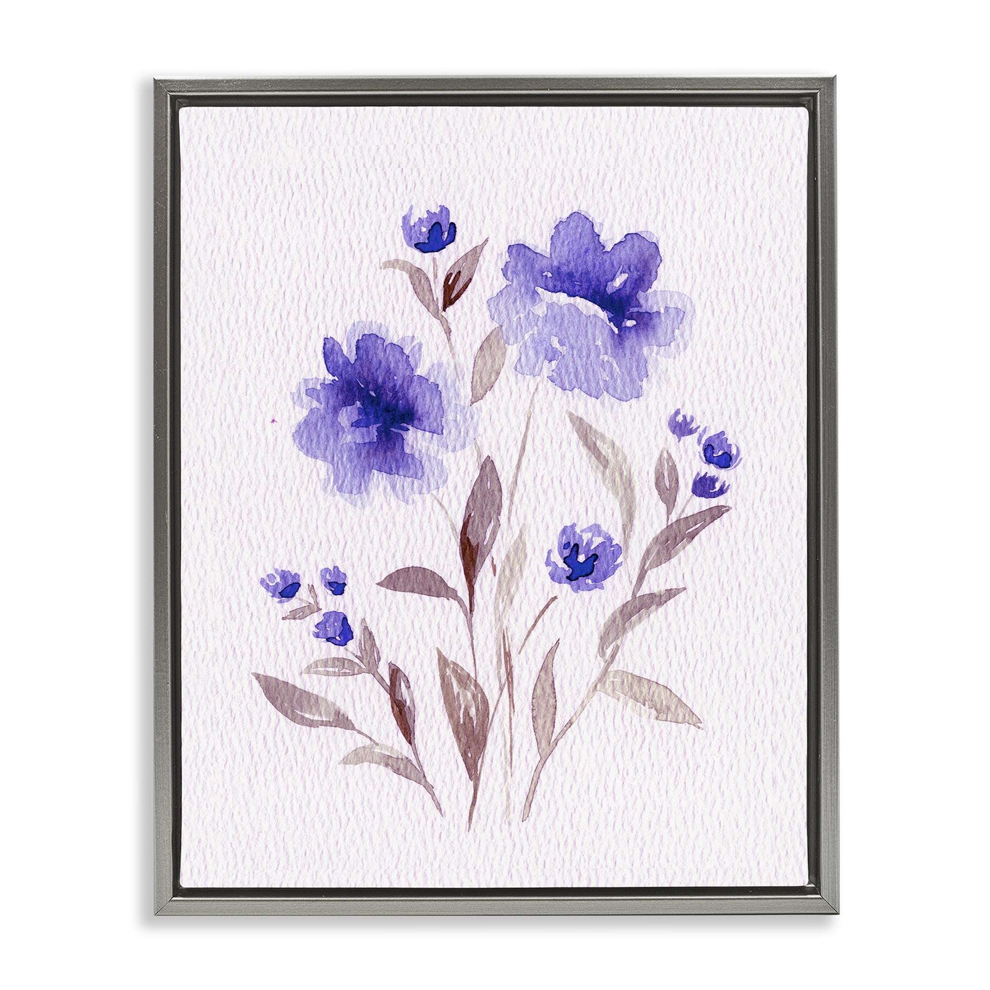 Stupell Industries Blooming Purple Flowers Gray Framed Floater Canvas Wall Art, design by Leah Noel Art