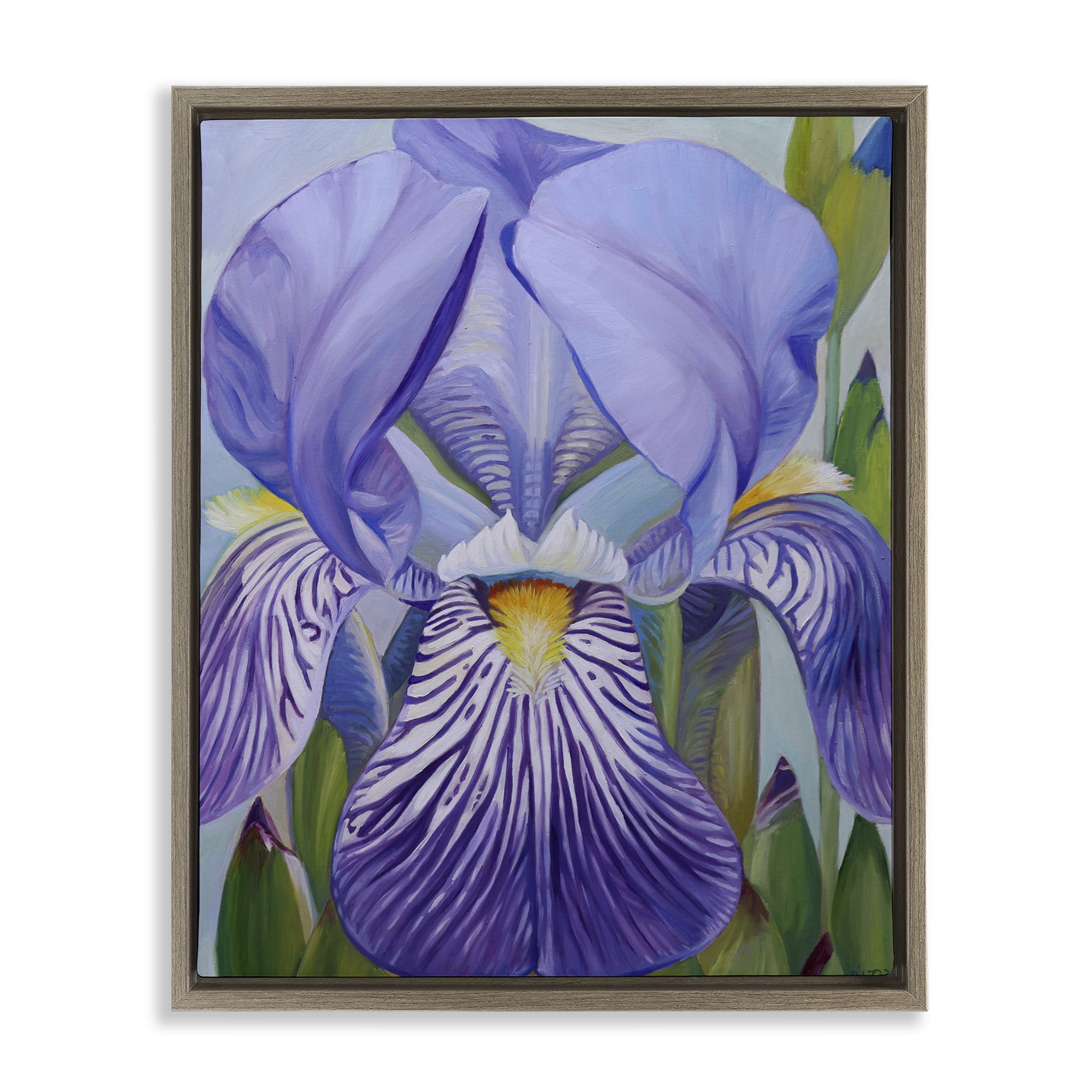 Stupell Industries Blooming Purple Iris Petals Brown Framed Floater Canvas Wall Art, design by Violeta Vollmer