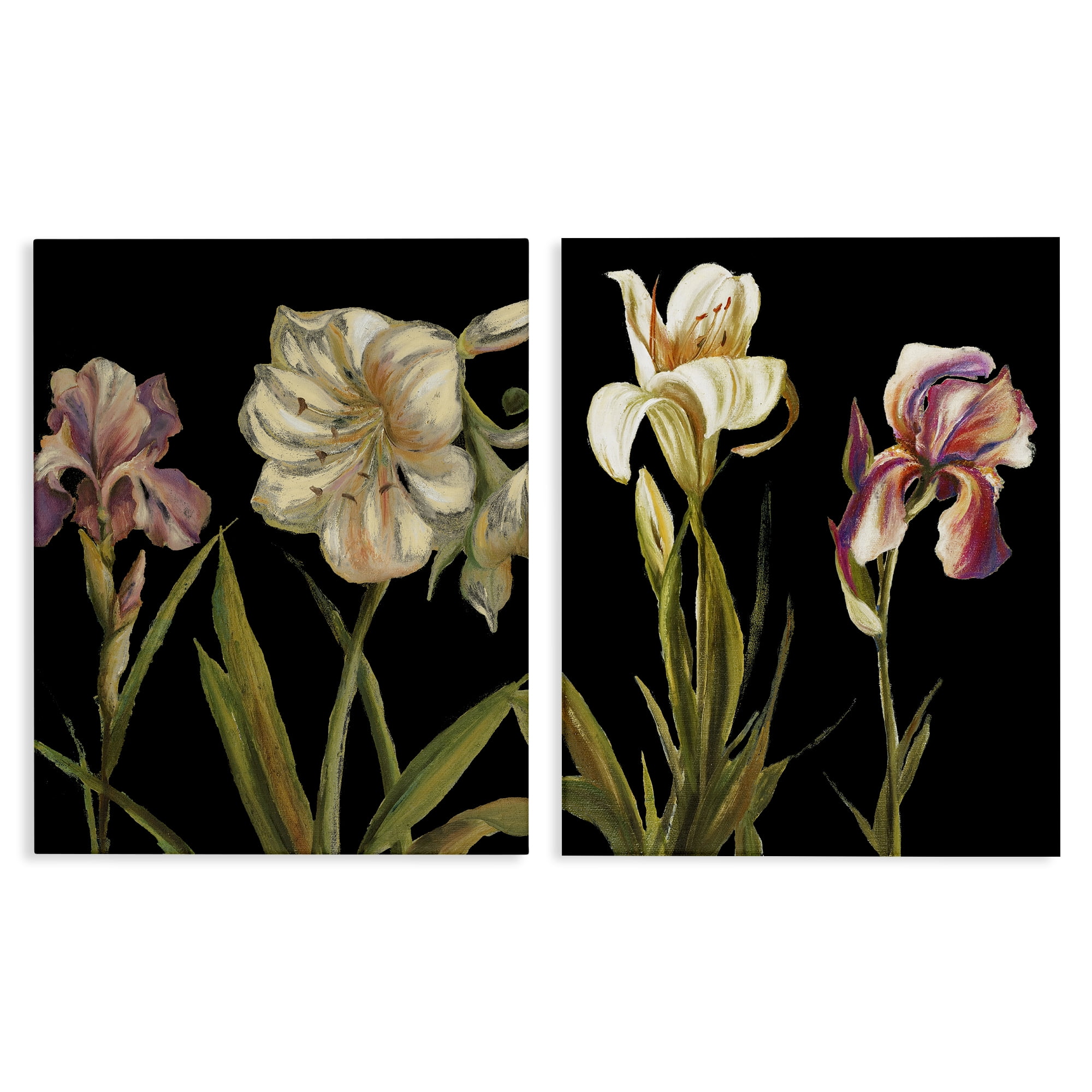 Stupell Industries Blooming Purple Iris White Lily Plants & Flowers Painting Wrapped Canvas Art Print Wall Art, 16 x 20, Set of 2