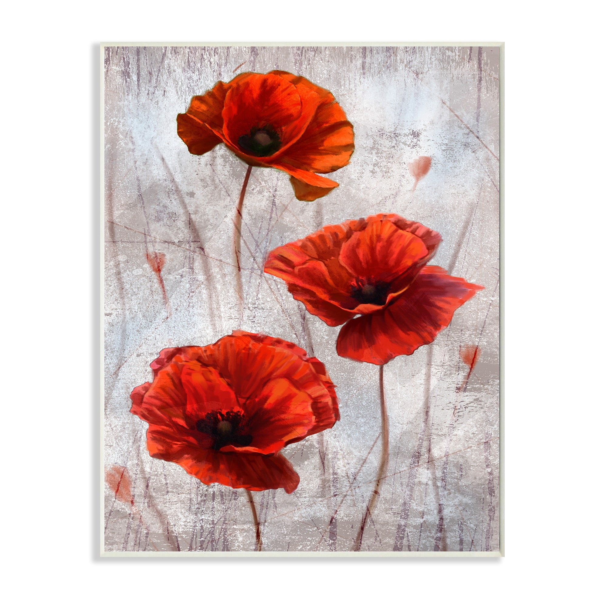 Stupell Industries Blooming Red Florals over Distressed Design Designed by Ziwei Li
