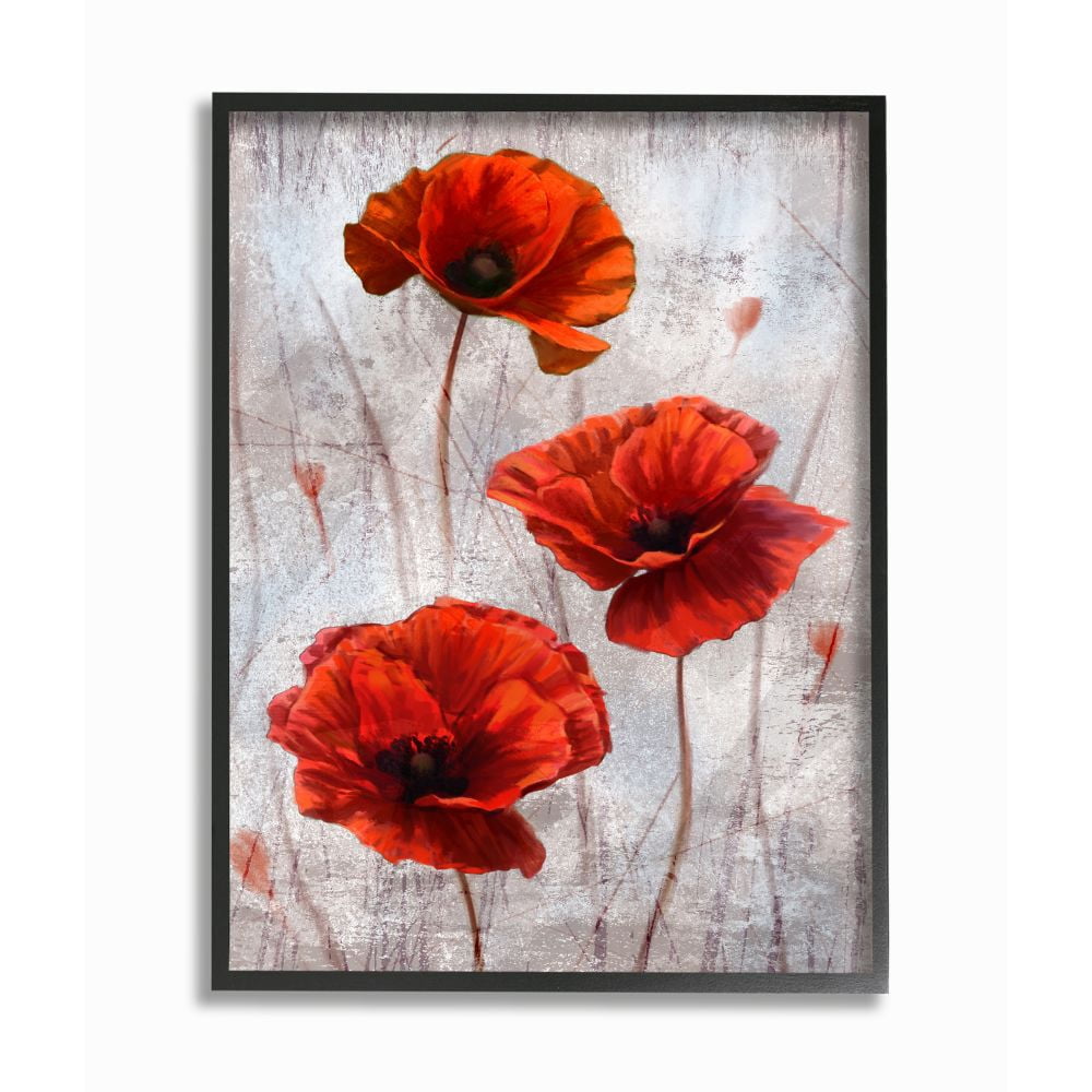 Stupell Industries Blooming Red Florals over Distressed Design Designed by Ziwei Li