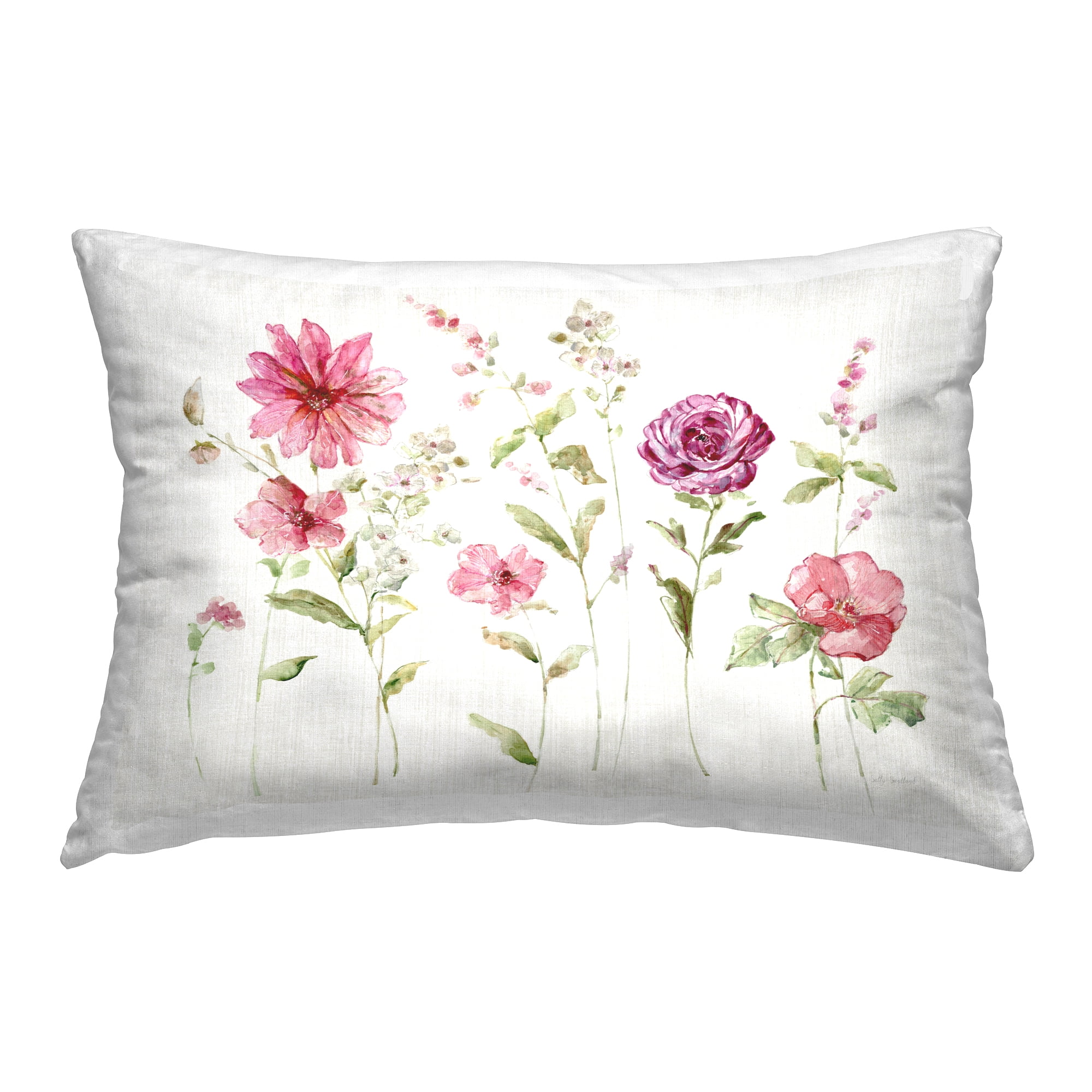 Stupell Industries Blooming Rose Sprigs Decorative Printed Throw Pillow Design by Sally Swatland.