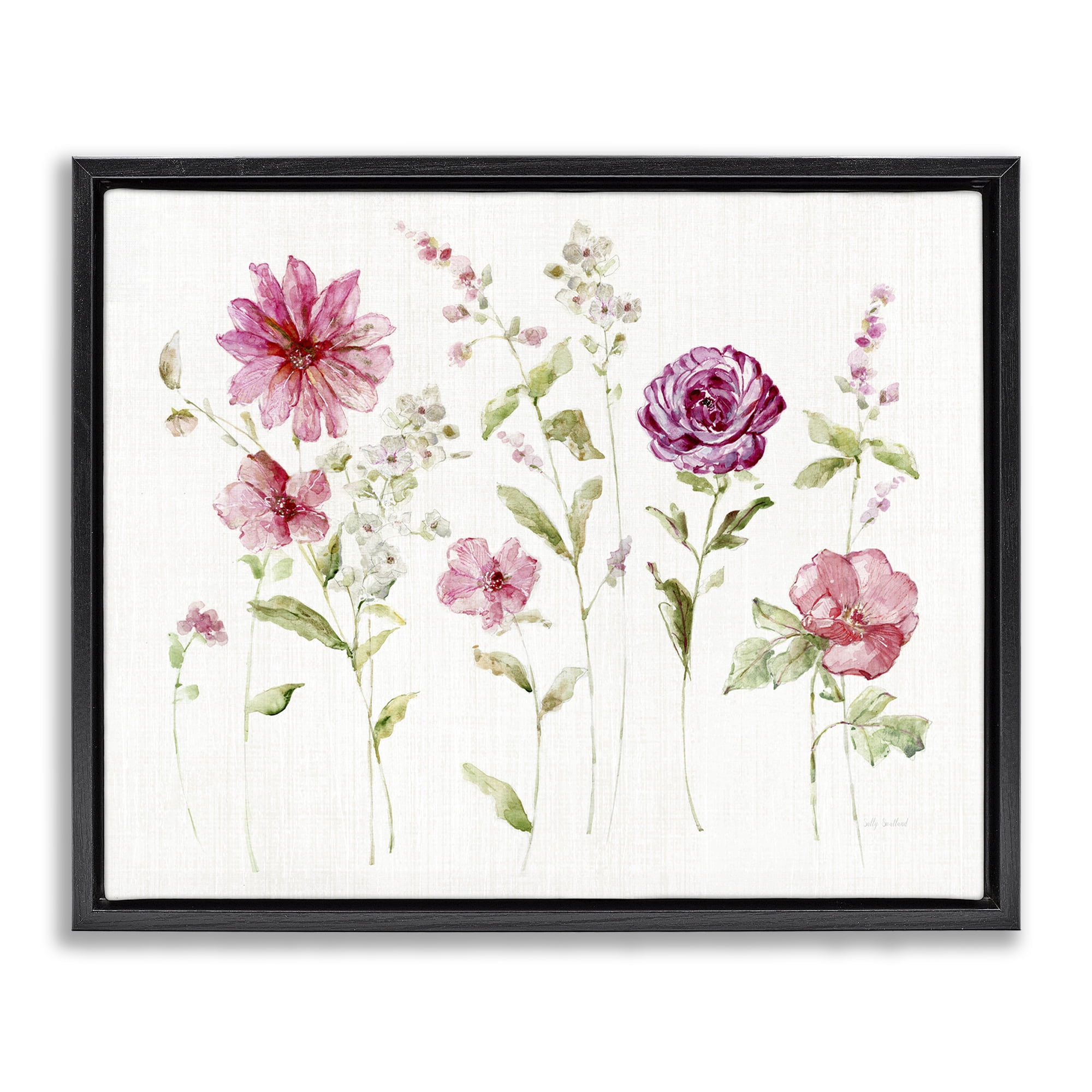 Stupell Industries Blooming Rose Sprigs Plants & Flowers Painting Black Floater Framed Canvas Art Print Wall Art, 31 x 25
