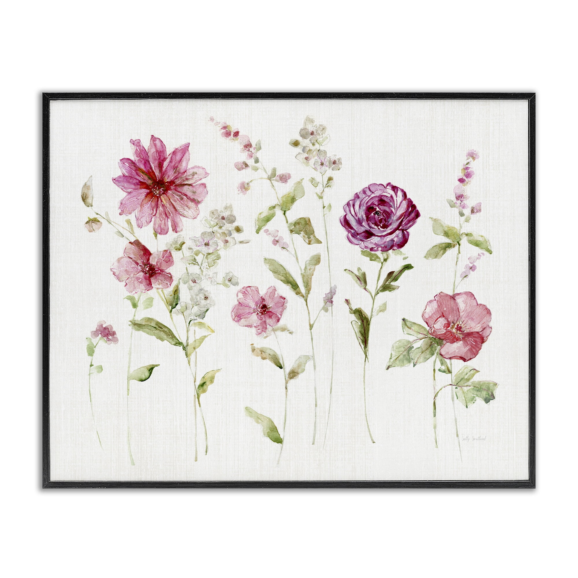 Stupell Industries Blooming Rose Sprigs Plants & Flowers Painting Black Framed Art Print Wall Art, 20 x 16