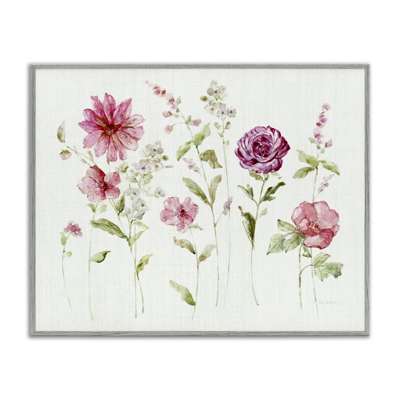 Stupell Industries Blooming Rose Sprigs Plants & Flowers Painting Gray Framed Art Print Wall Art, 20 x 16