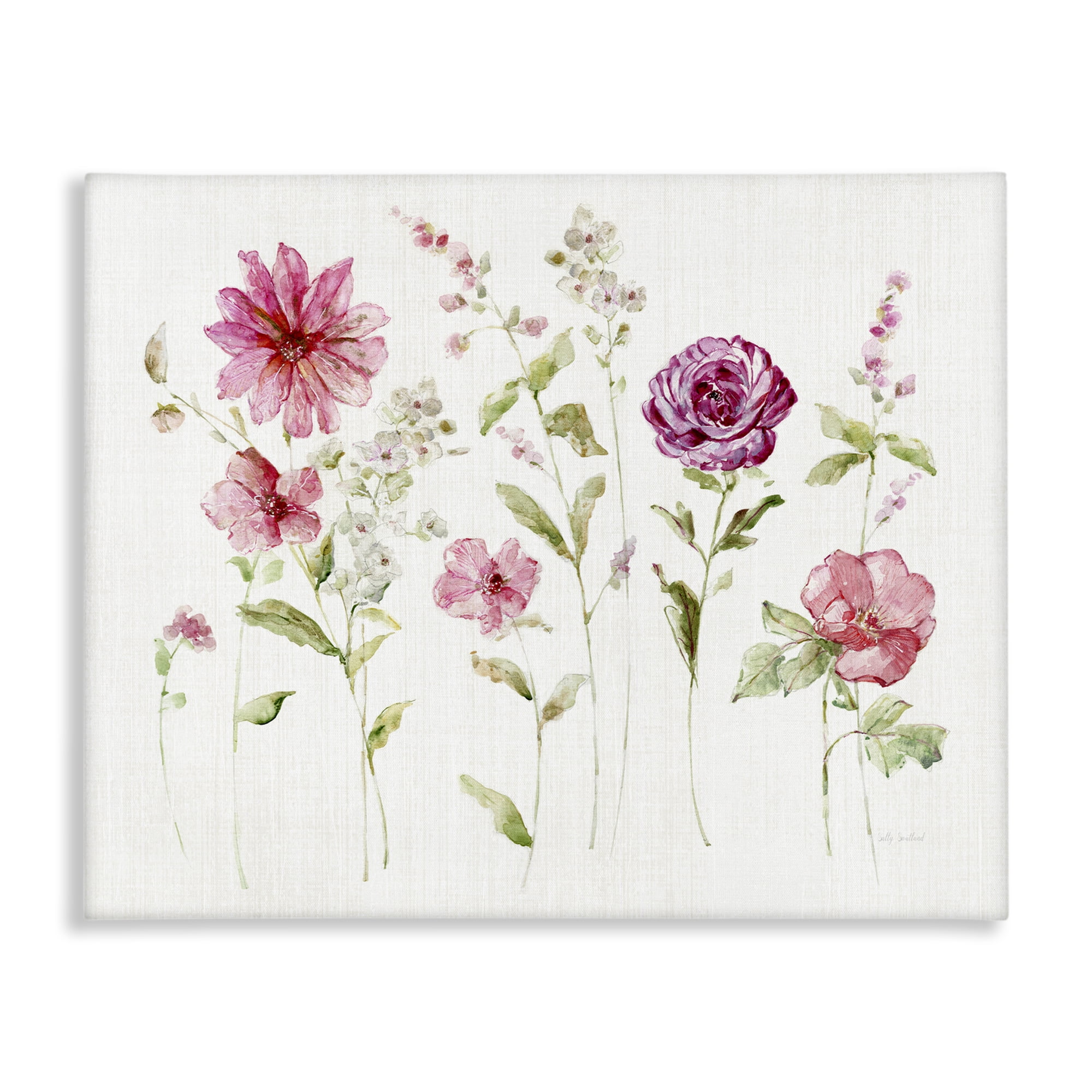 Stupell Industries Blooming Rose Sprigs Plants & Flowers Painting Wrapped Canvas Art Print Wall Art, 40 x 30