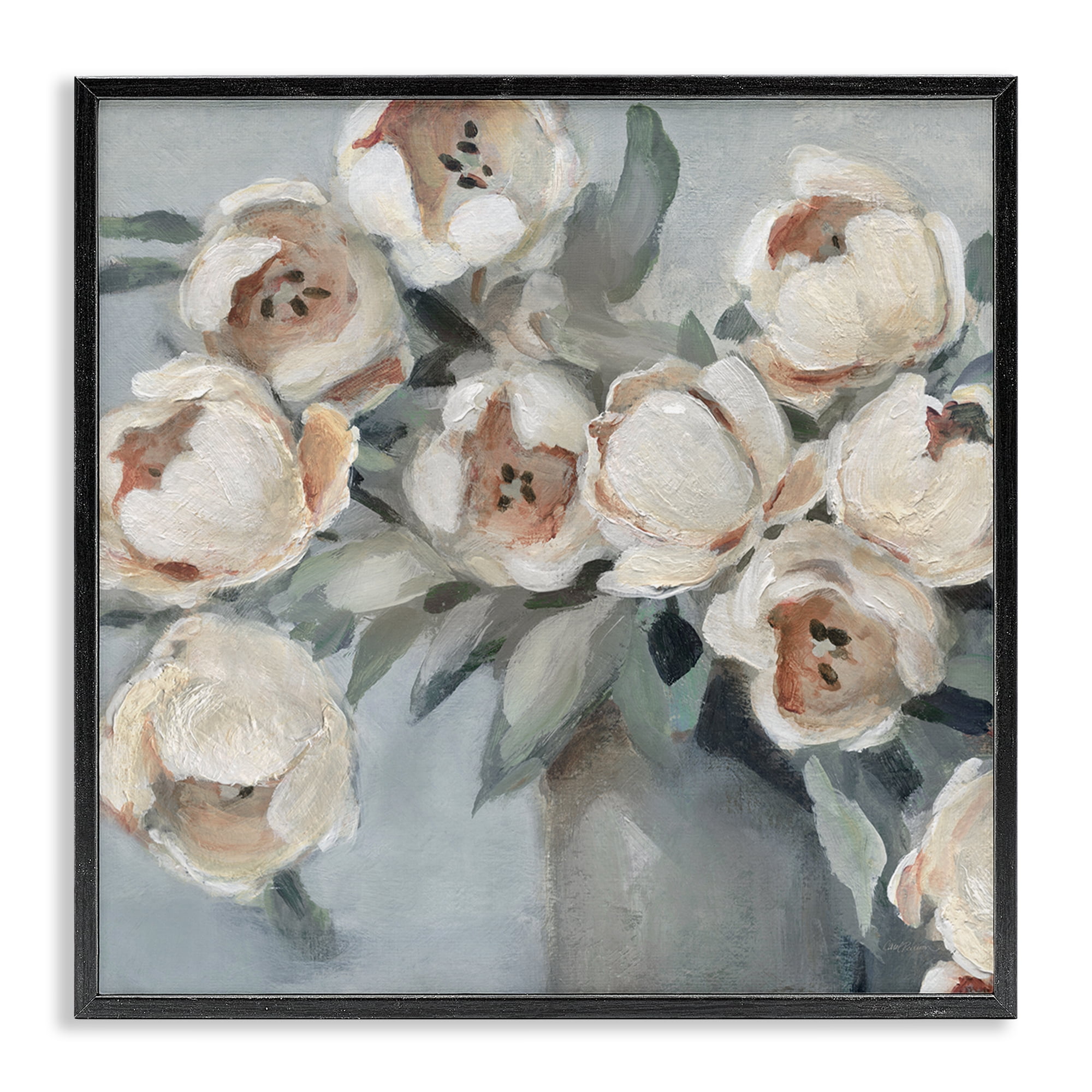 Stupell Industries Blooming Round Peonies Plants & Flowers Painting Black Framed Art Print Wall Art, 17 x 17