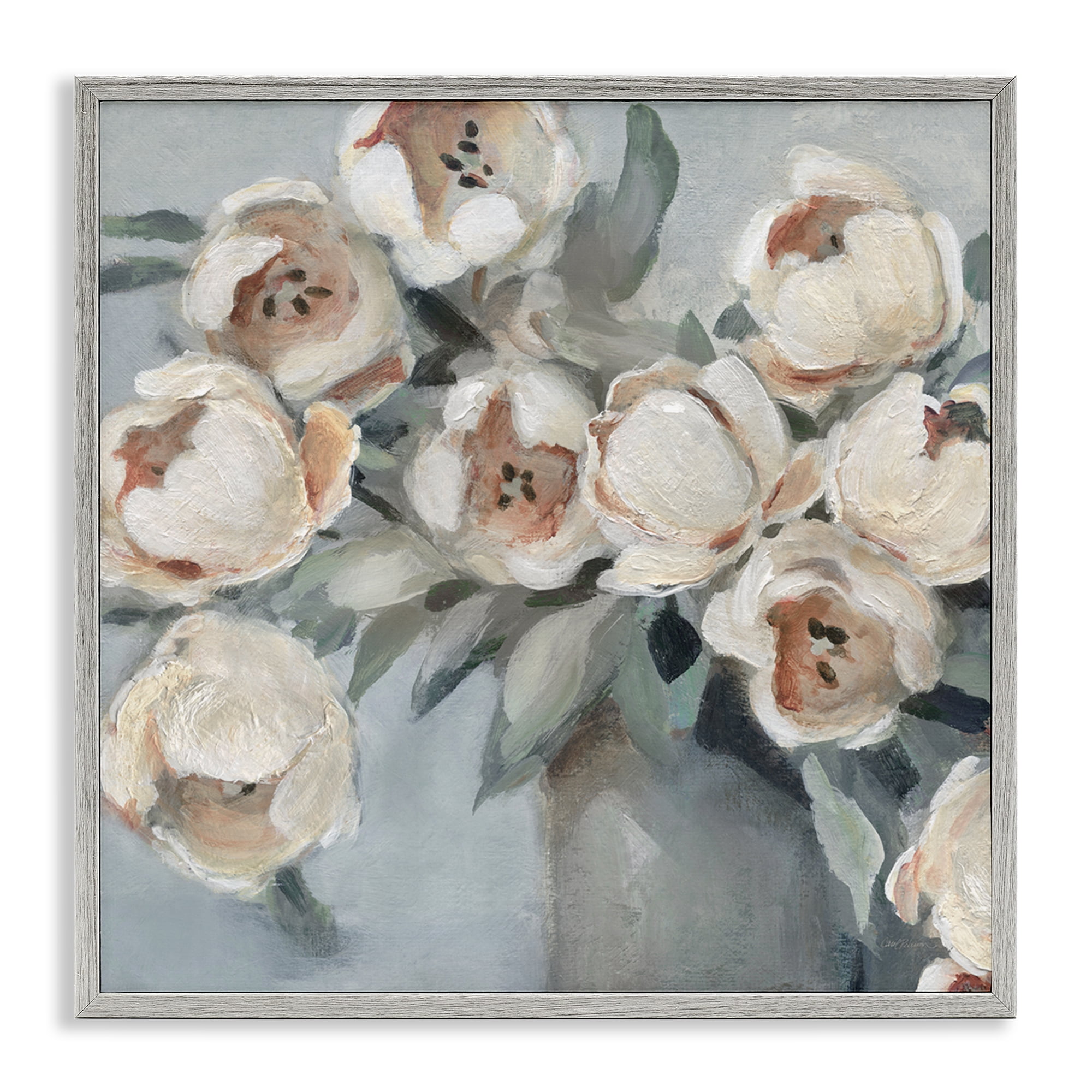 Stupell Industries Blooming Round Peonies Plants & Flowers Painting Gray Framed Art Print Wall Art, 24 x 24