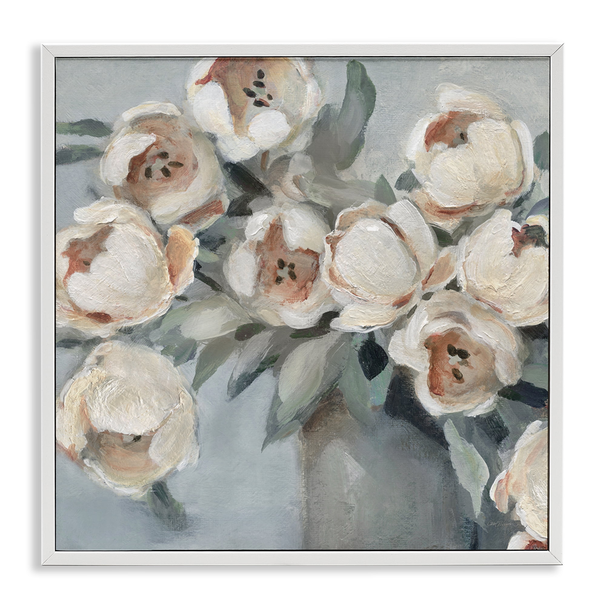 Stupell Industries Blooming Round Peonies Plants & Flowers Painting White Framed Art Print Wall Art, 17 x 17