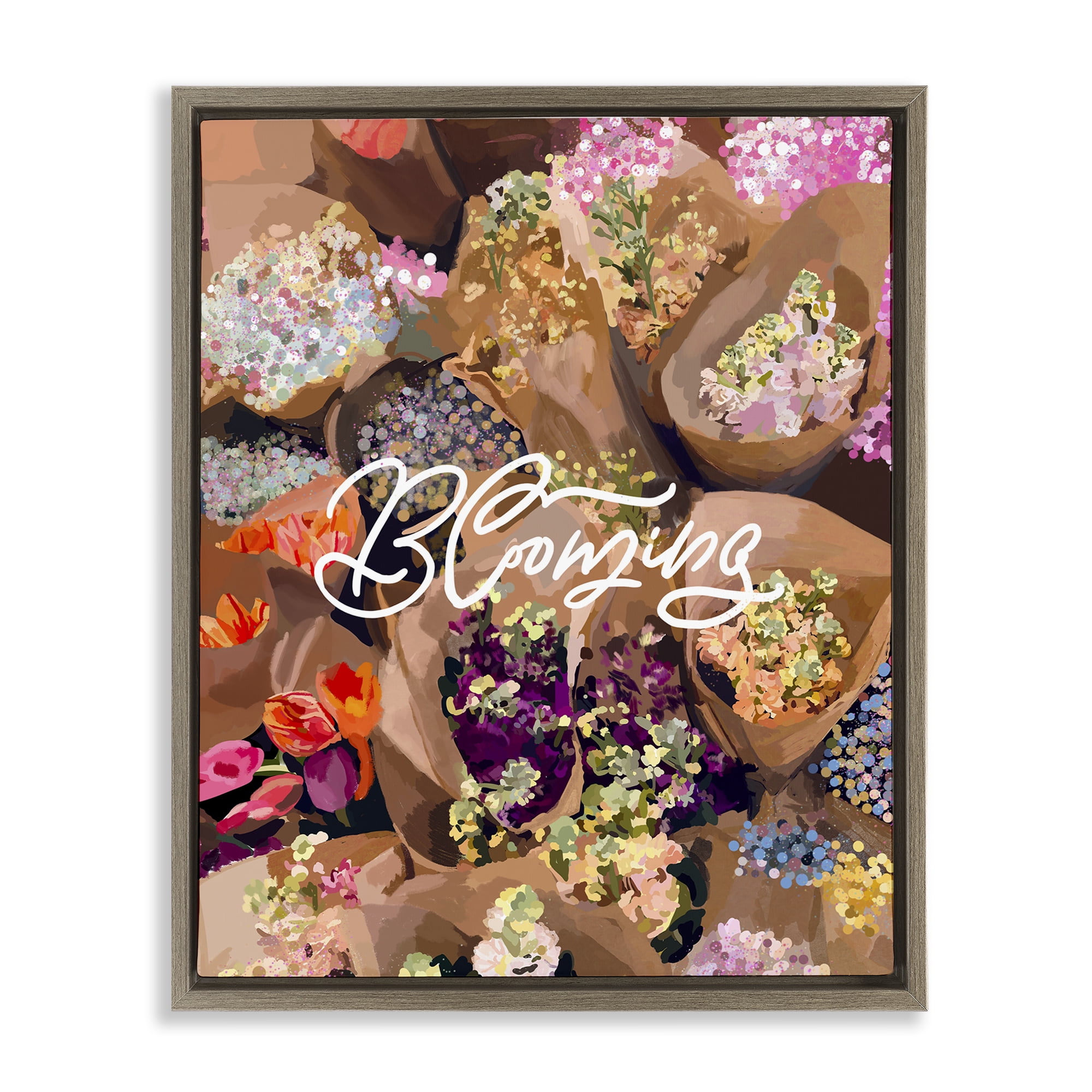 Stupell Industries Blooming Spring Bouquets Brown Framed Floater Canvas Wall Art, design by Amelia Noyes