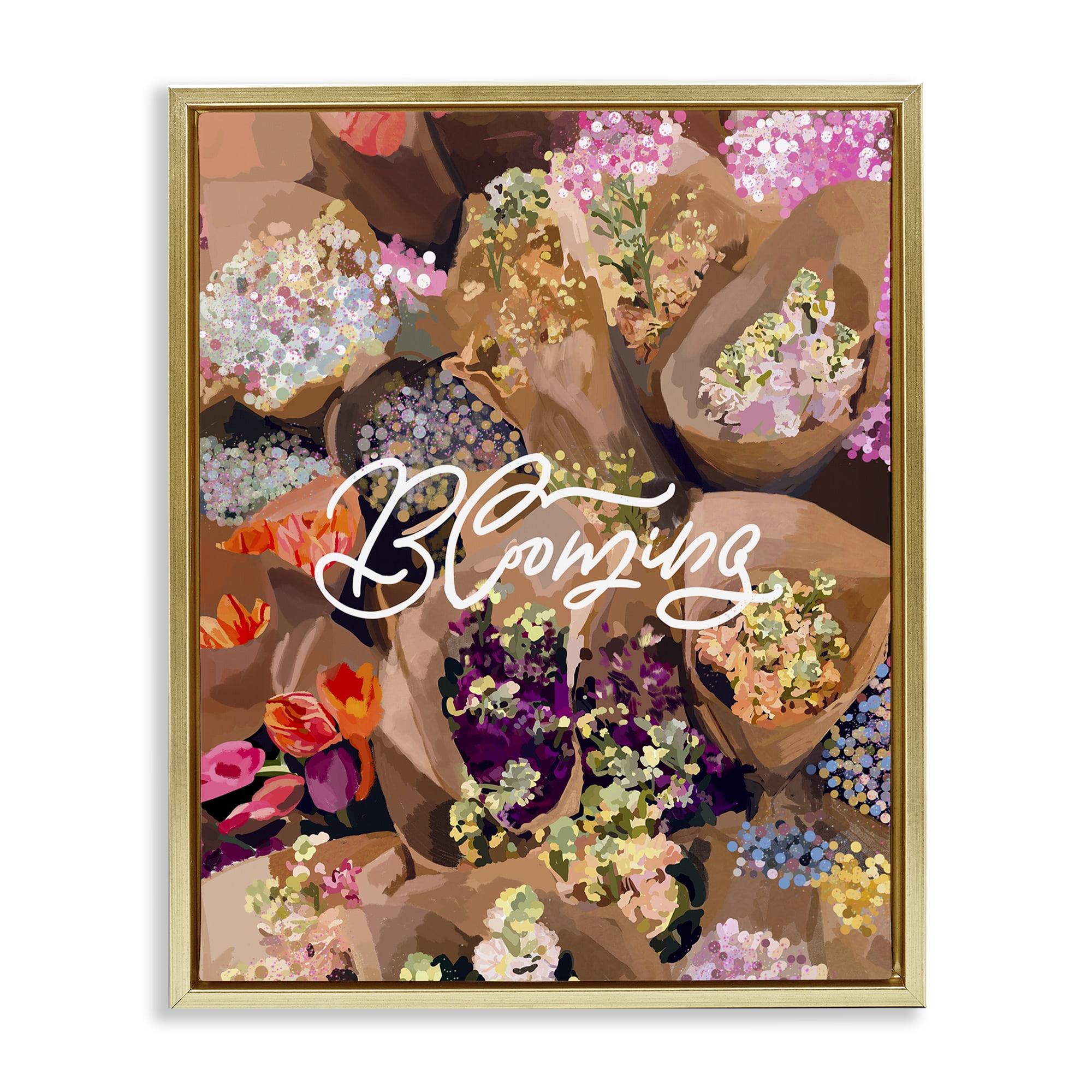 Stupell Industries Blooming Spring Bouquets Gold Framed Floater Canvas Wall Art, design by Amelia Noyes