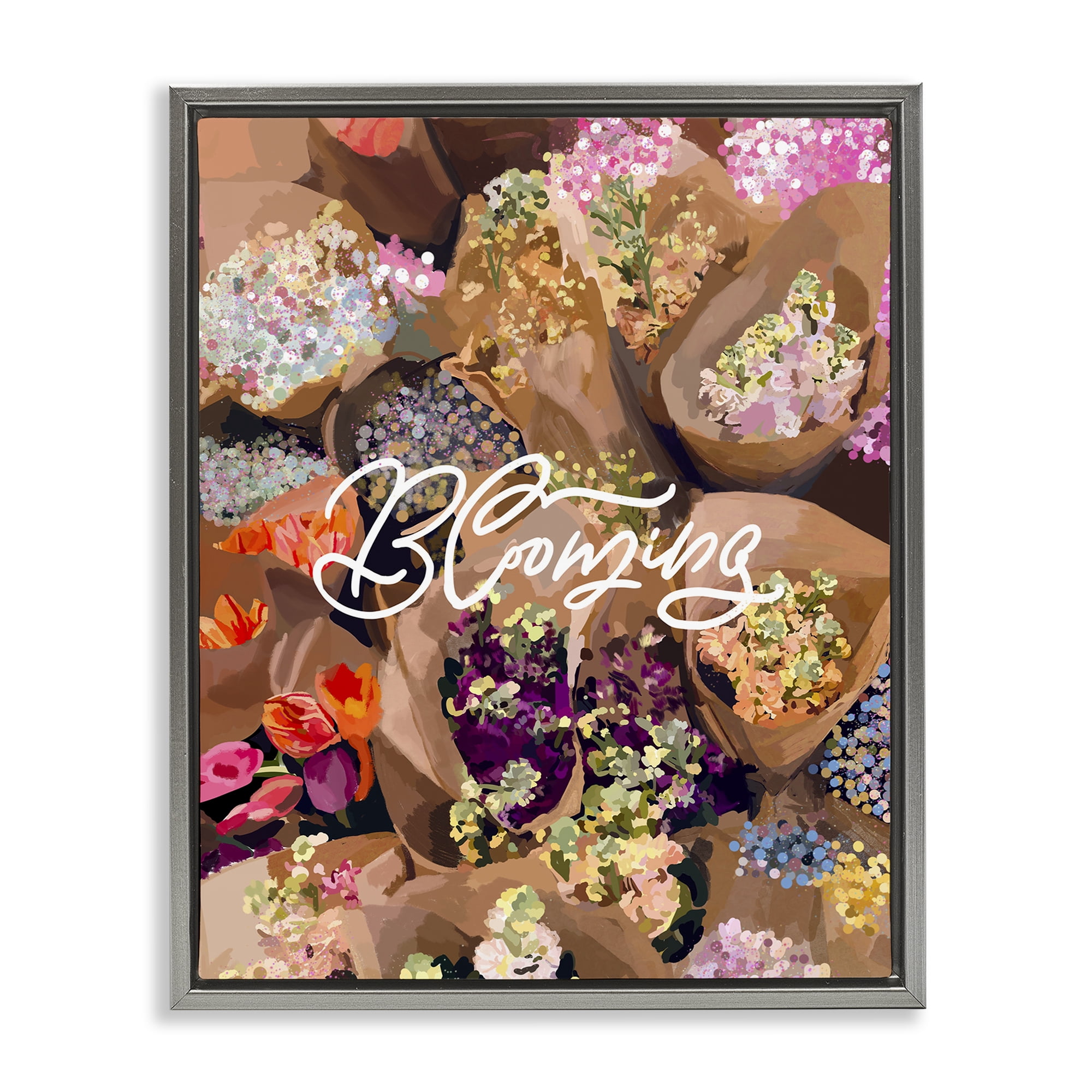 Stupell Industries Blooming Spring Bouquets Gray Framed Floater Canvas Wall Art, design by Amelia Noyes