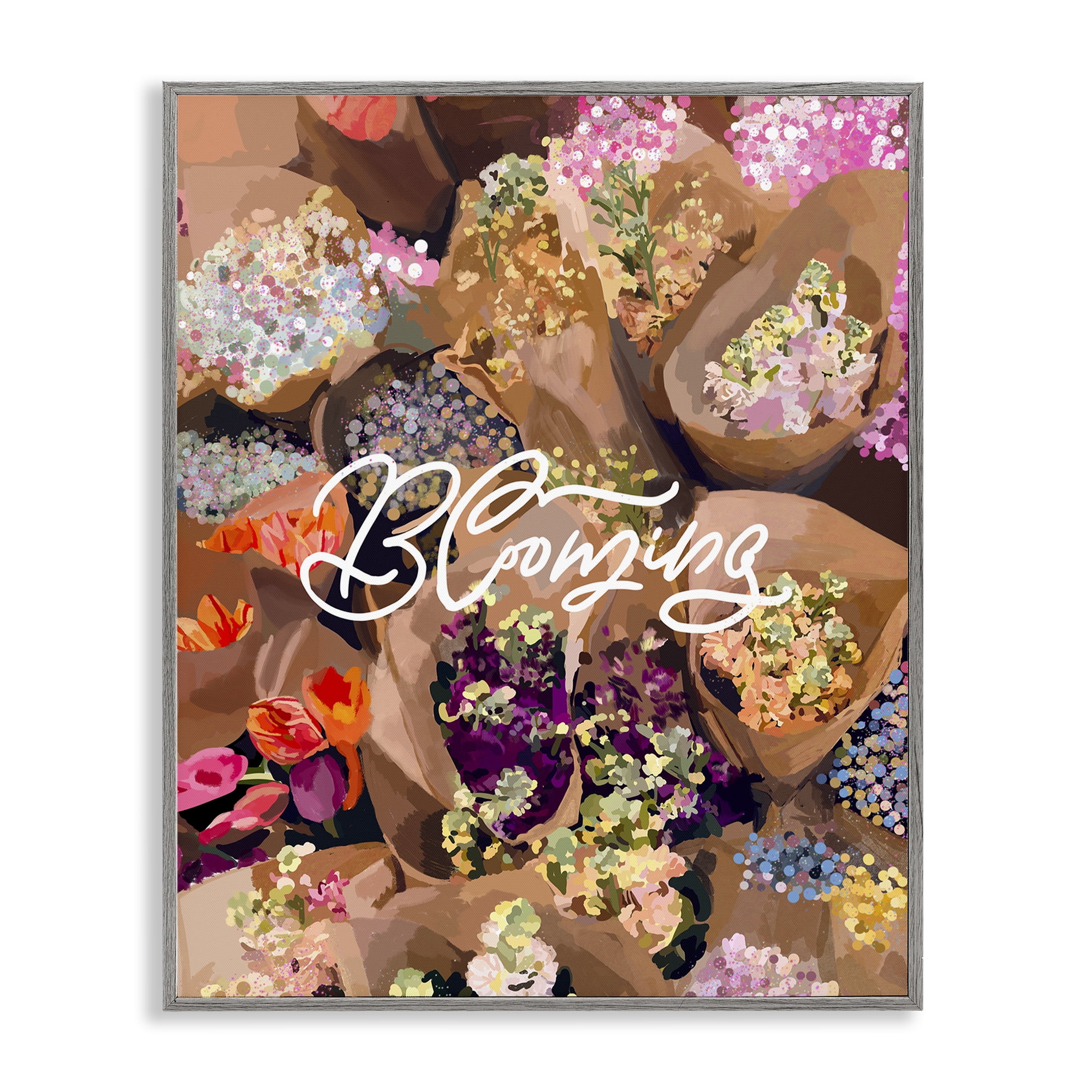 Stupell Industries Blooming Spring Bouquets Gray Framed Giclee Art, design by Amelia Noyes