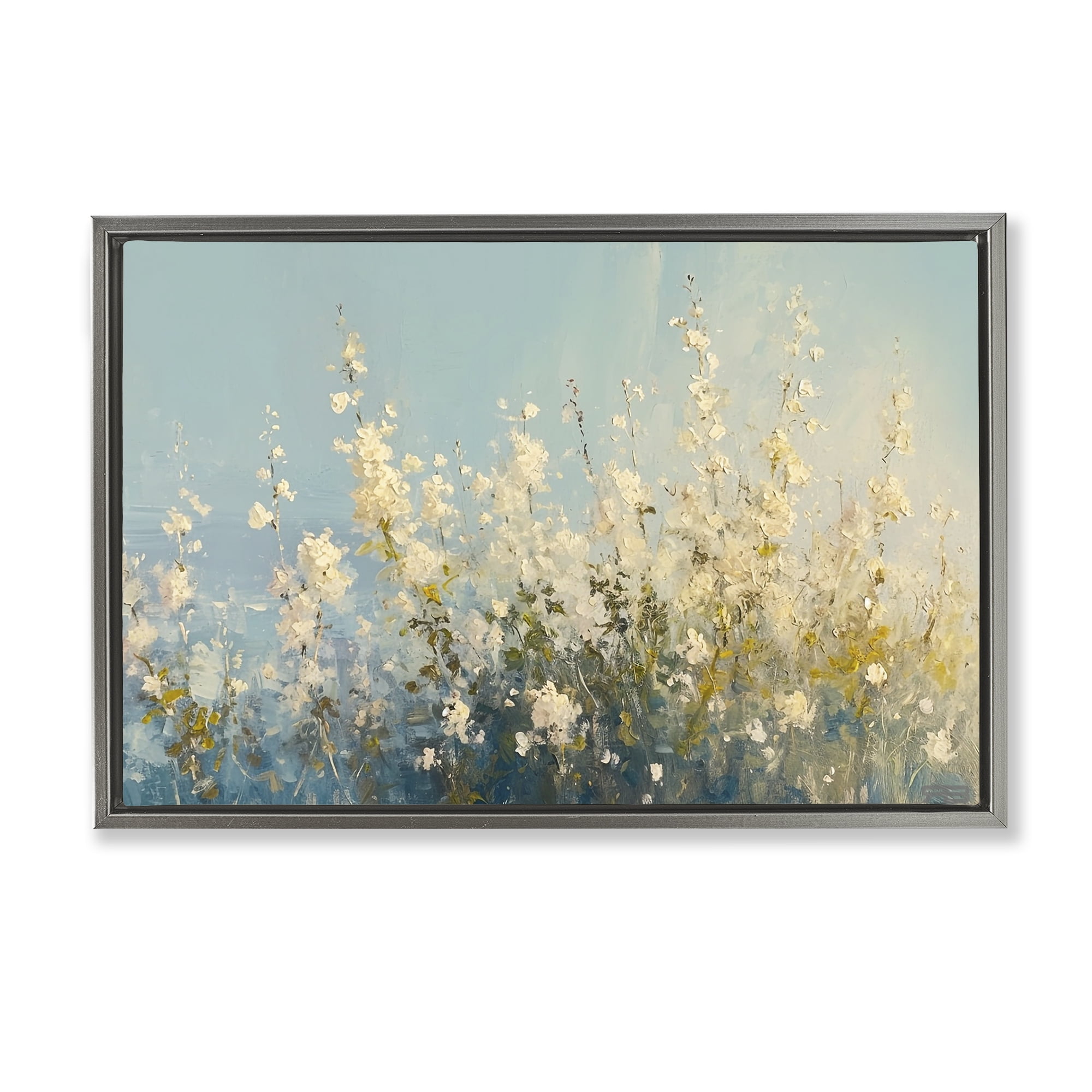 Stupell Industries Blooming Spring Garden Abstract Painting Gray Floater Framed Canvas Art Print Wall Art, 31 x 21