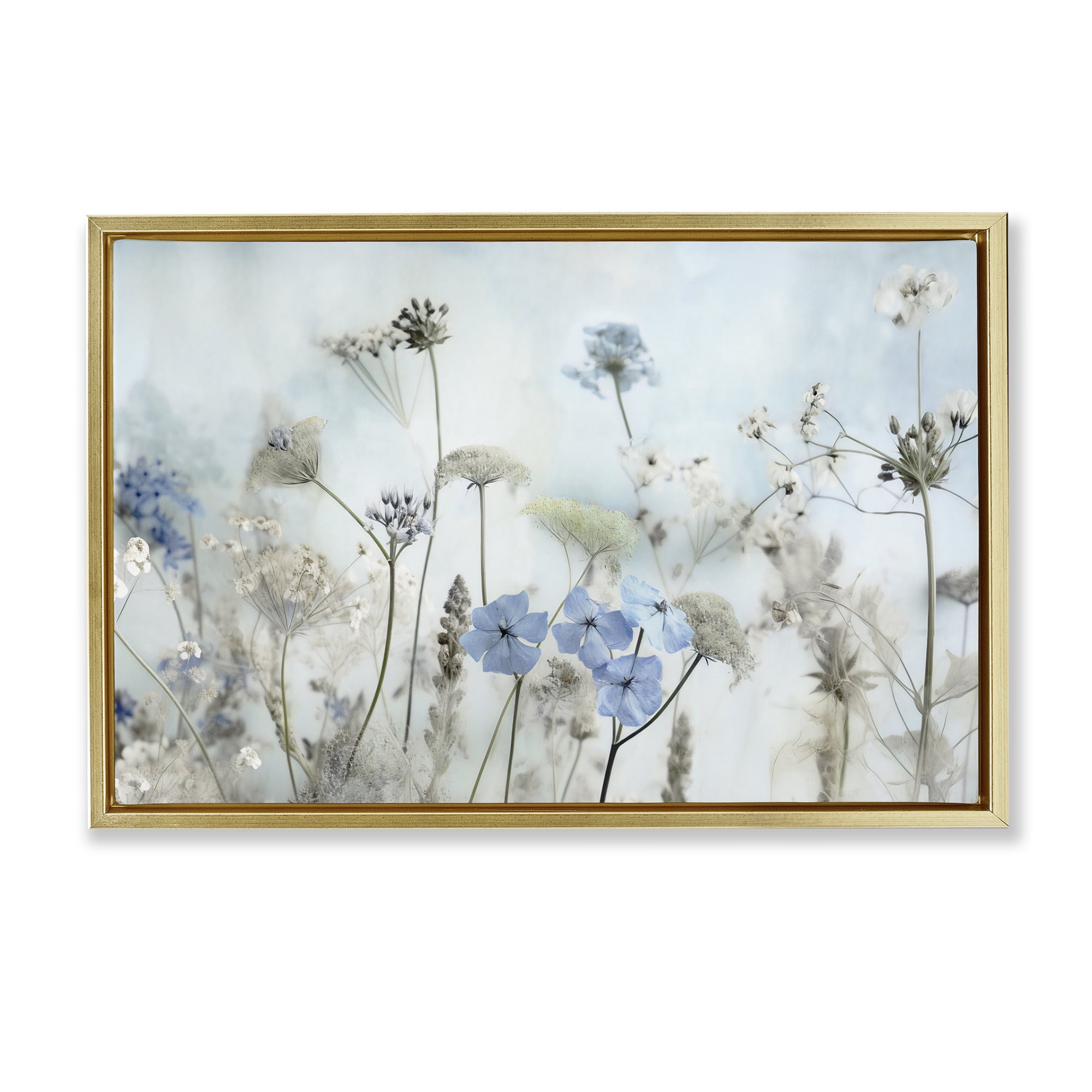 Stupell Industries Blooming Subtle Wildflowers Plants & Flowers Painting Gold Floater Framed Canvas Art Print Wall Art, 31 x 21