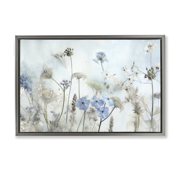 Stupell Industries Blooming Subtle Wildflowers Plants & Flowers Painting Gray Floater Framed Canvas Art Print Wall Art, 25 x 17