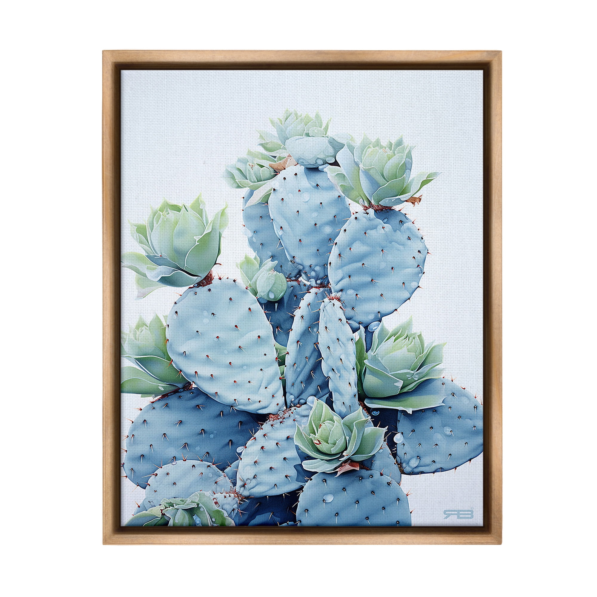 Stupell Industries Blooming Succulents & Cactus Botanical & Floral Painting Brown Floater Framed Canvas Art Print Wall Art, 17 x 21