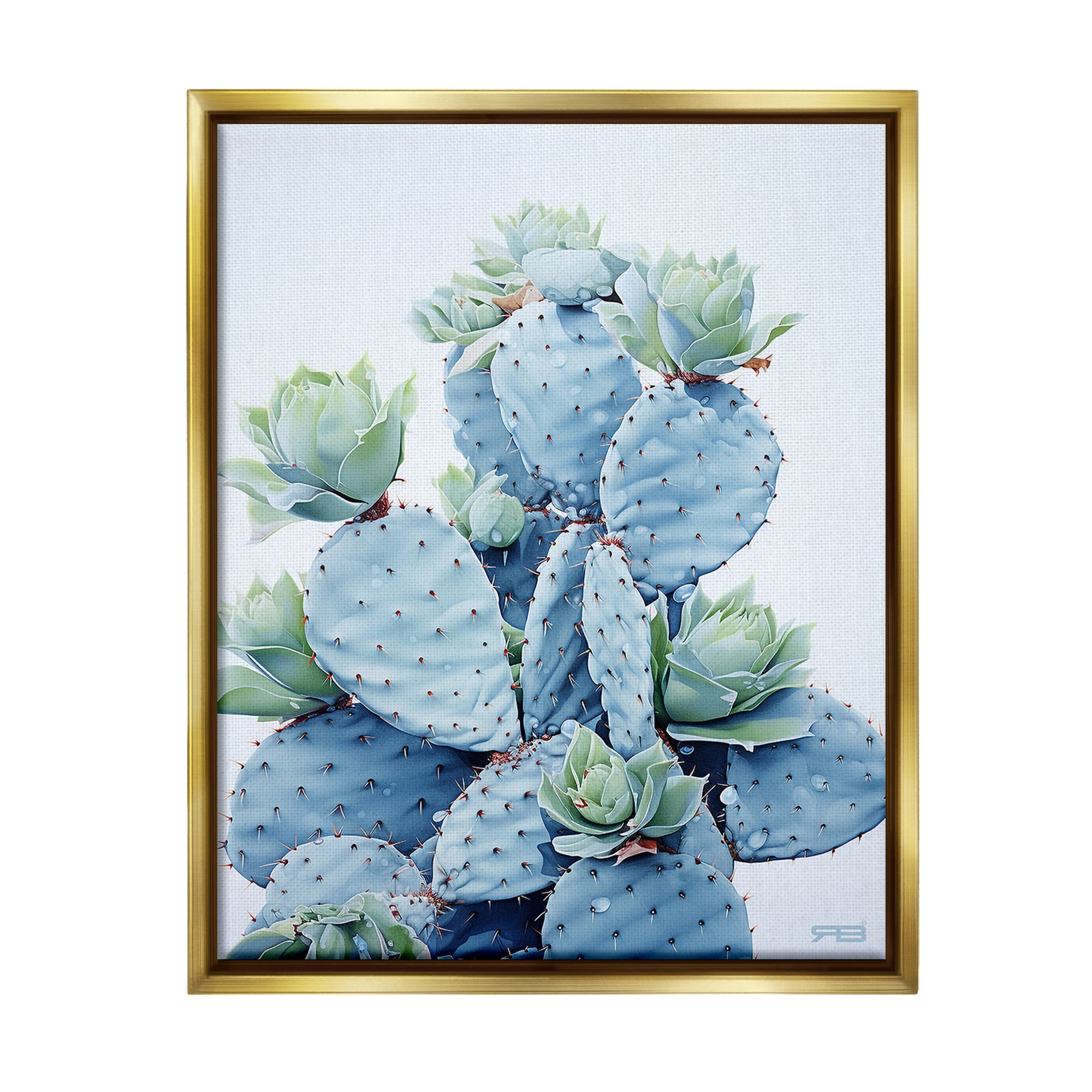 Stupell Industries Blooming Succulents & Cactus Botanical & Floral Painting Gold Floater Framed Canvas Art Print Wall Art, 25 x 31
