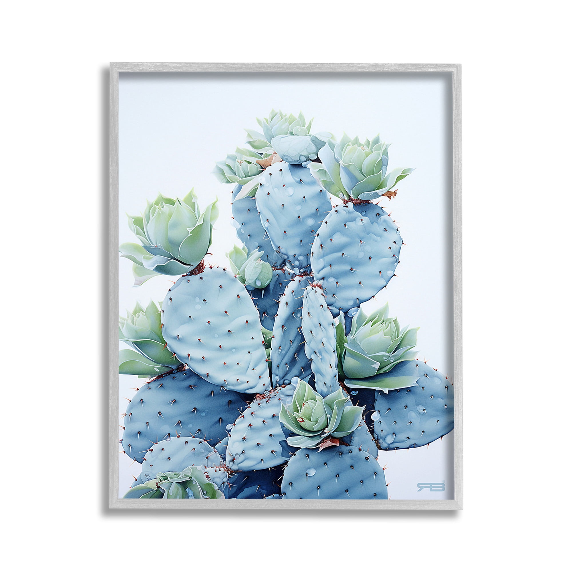 Stupell Industries Blooming Succulents & Cactus Botanical & Floral Painting Gray Framed Art Print Wall Art, 11 x 14