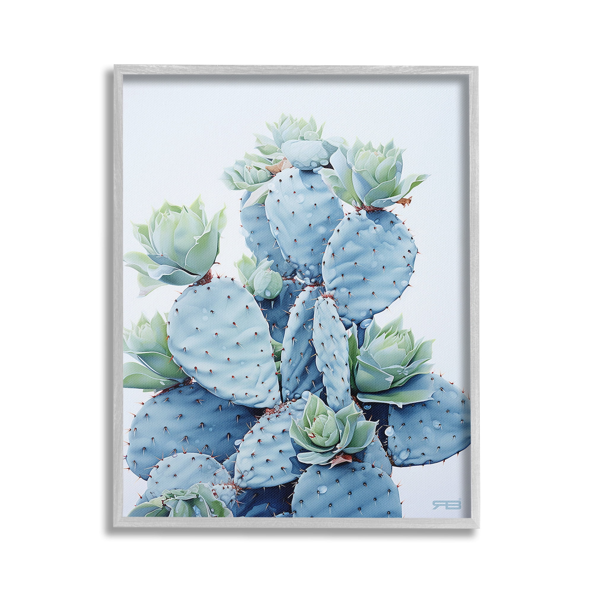 Stupell Industries Blooming Succulents & Cactus Botanical & Floral Painting Gray Framed Art Print Wall Art, 16 x 20