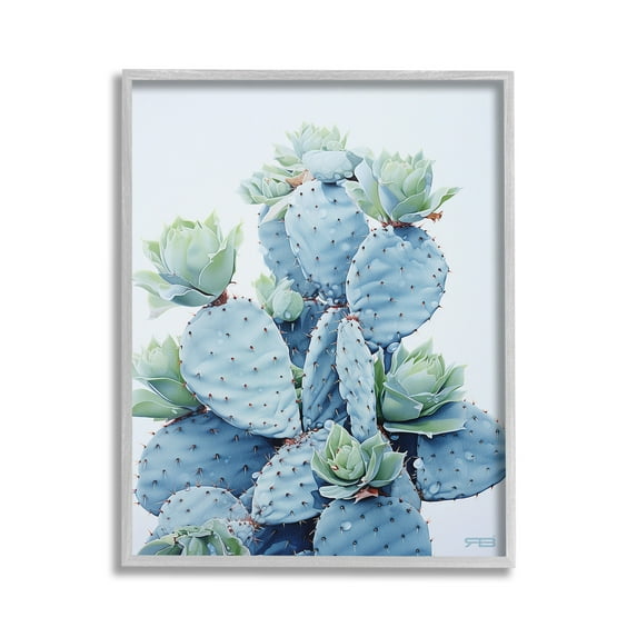 Stupell Industries Blooming Succulents & Cactus Botanical & Floral Painting Gray Framed Art Print Wall Art, 24 x 30
