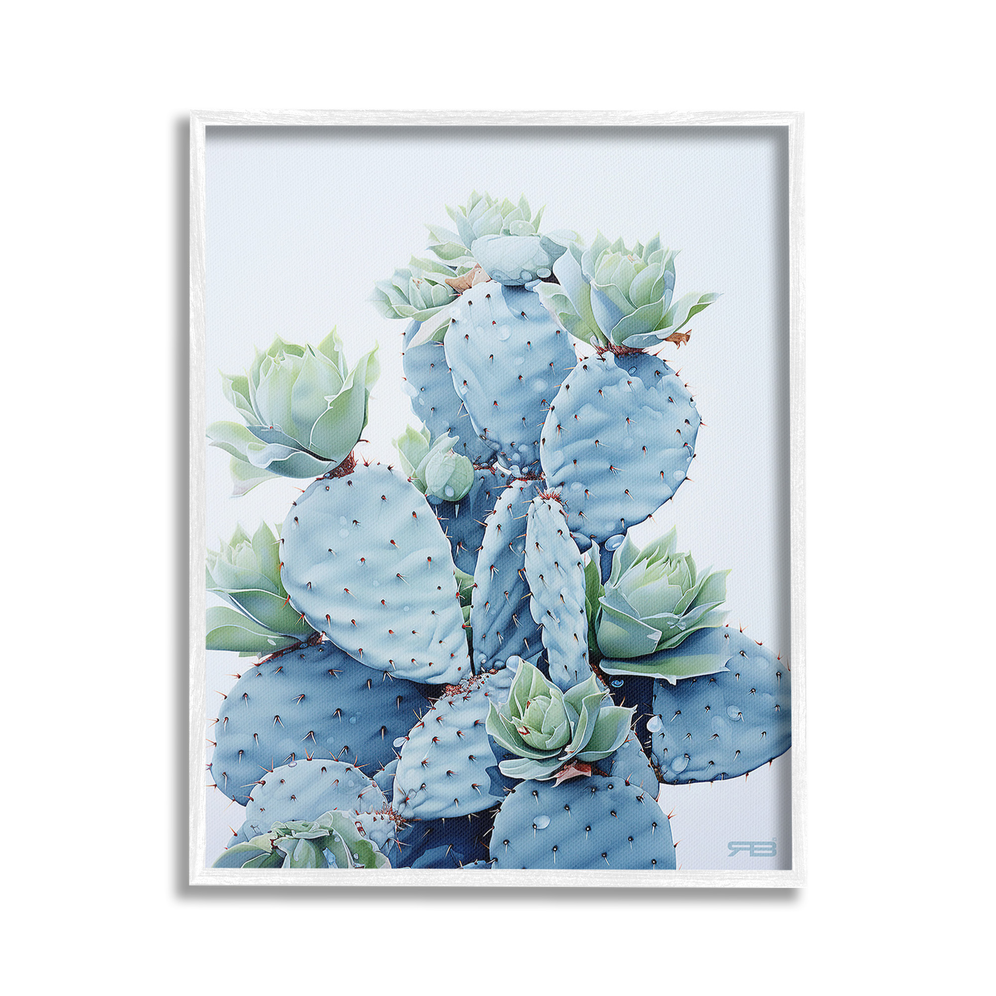 Stupell Industries Blooming Succulents & Cactus Botanical & Floral Painting White Framed Art Print Wall Art, 24 x 30