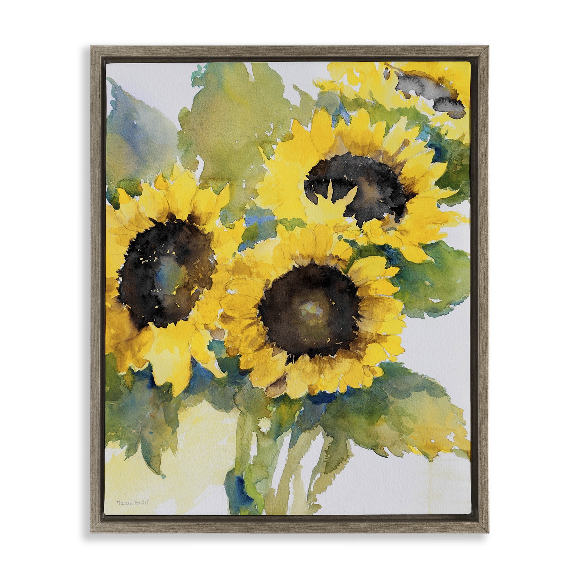 Stupell Industries Blooming Sunflower Bundle Botanical & Floral Painting Brown Floater Framed Art Print Wall Art, 17 x 21