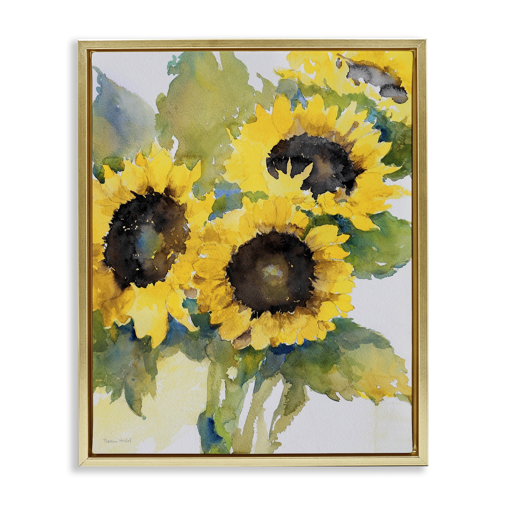 Stupell Industries Blooming Sunflower Bundle Botanical & Floral Painting Gold Floater Framed Art Print Wall Art, 25 x 31