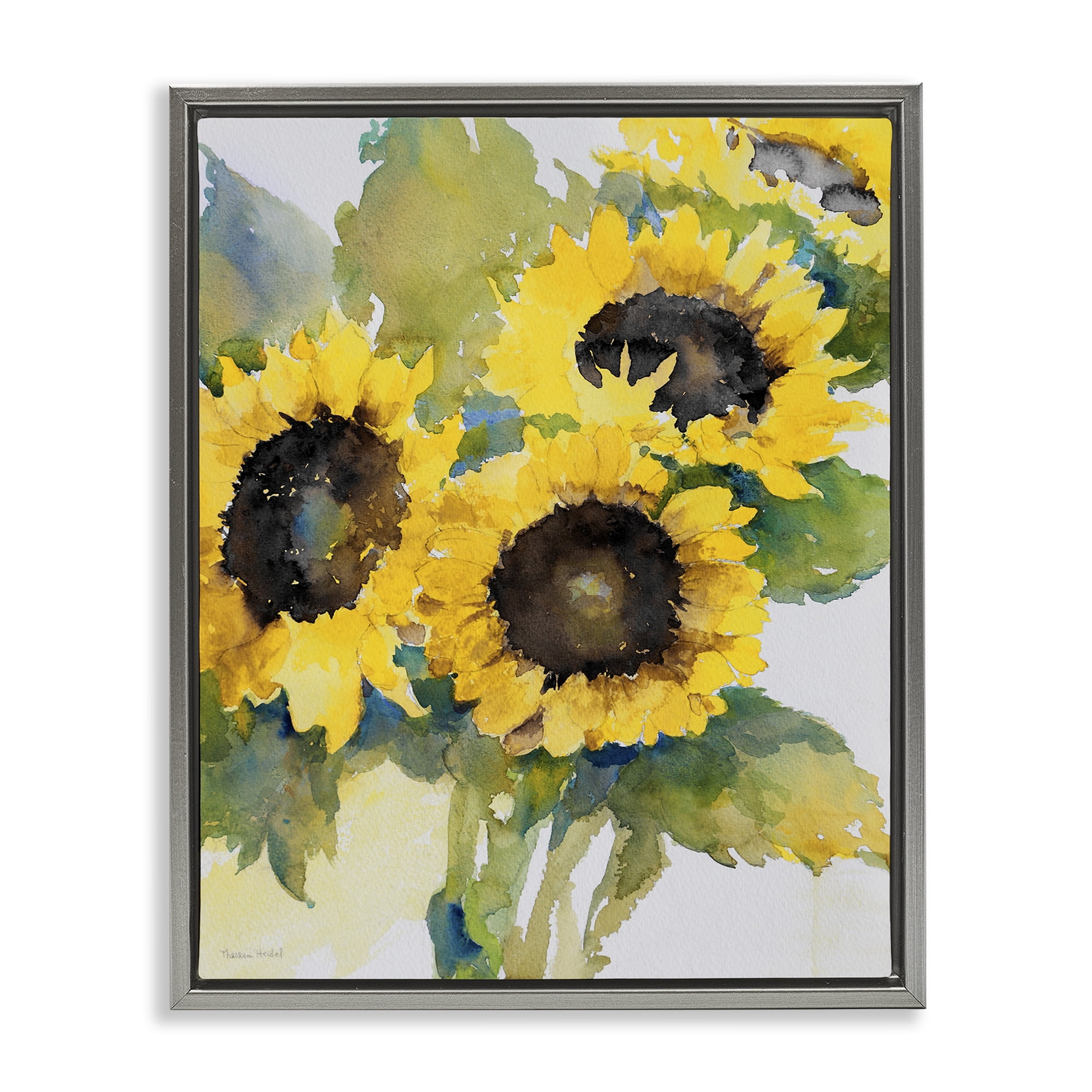 Stupell Industries Blooming Sunflower Bundle Botanical & Floral Painting Gray Floater Framed Art Print Wall Art, 17 x 21