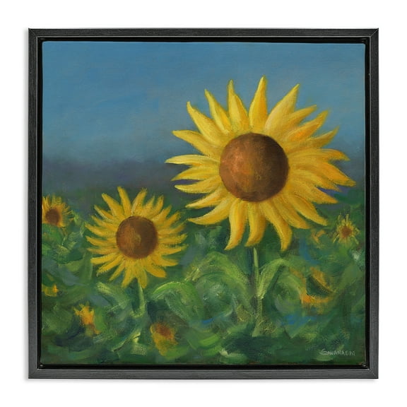 Stupell Industries Blooming Sunflower Meadow Botanical & Floral Painting Black Floater Framed Art Print Wall Art, 18 x 18