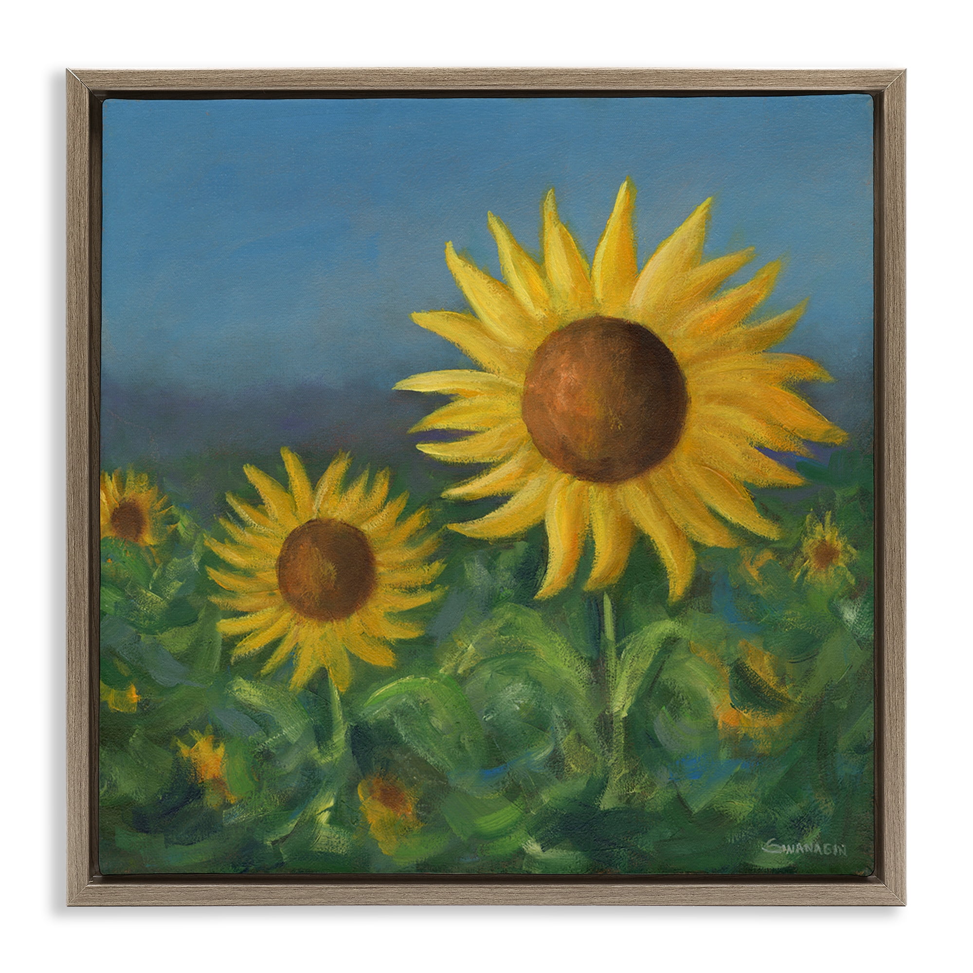 Stupell Industries Blooming Sunflower Meadow Botanical & Floral Painting Brown Floater Framed Art Print Wall Art, 18 x 18