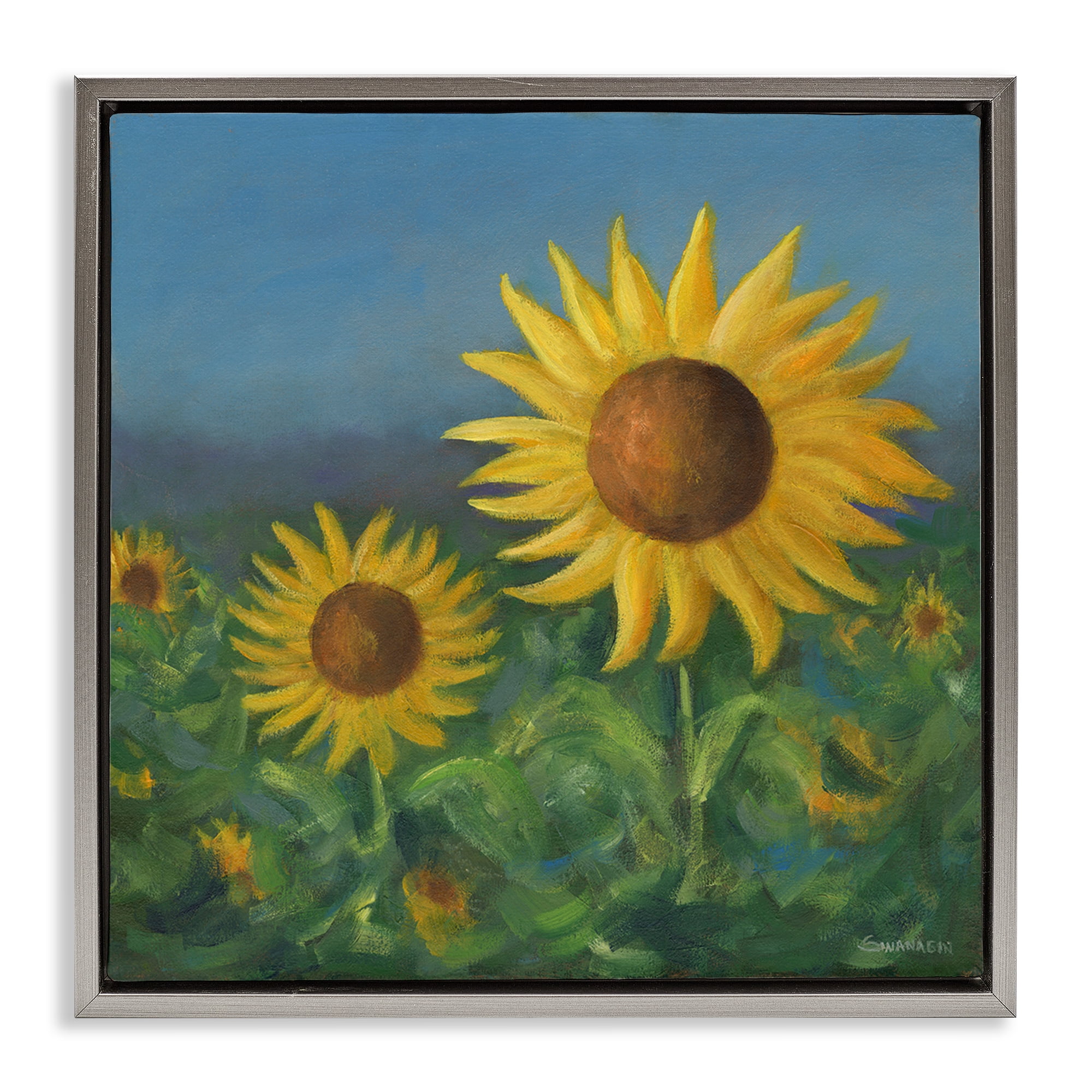 Stupell Industries Blooming Sunflower Meadow Botanical & Floral Painting Gray Floater Framed Art Print Wall Art, 18 x 18