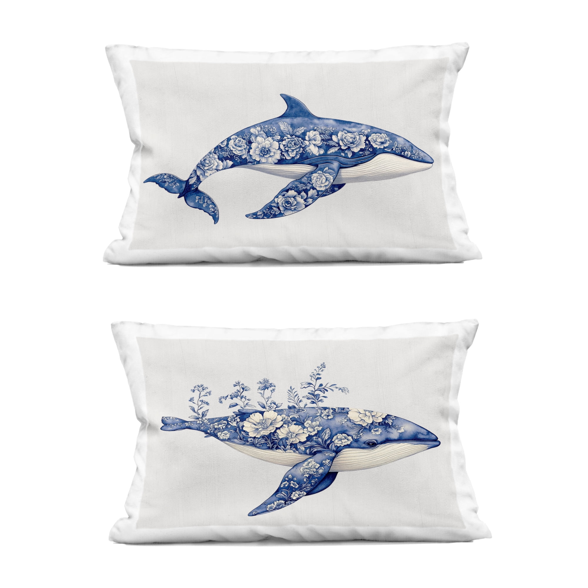 Stupell Industries Blooming Toile Pattern Whales 2 Piece Decorative Printed Throw Pillow Set, design by Lettered and Lined