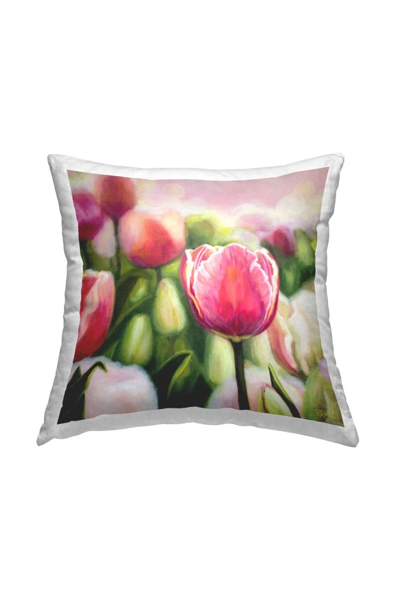 Industries Blooming Tulips Garden Decorative Printed Throw Pillow Design by Raquel Roth.