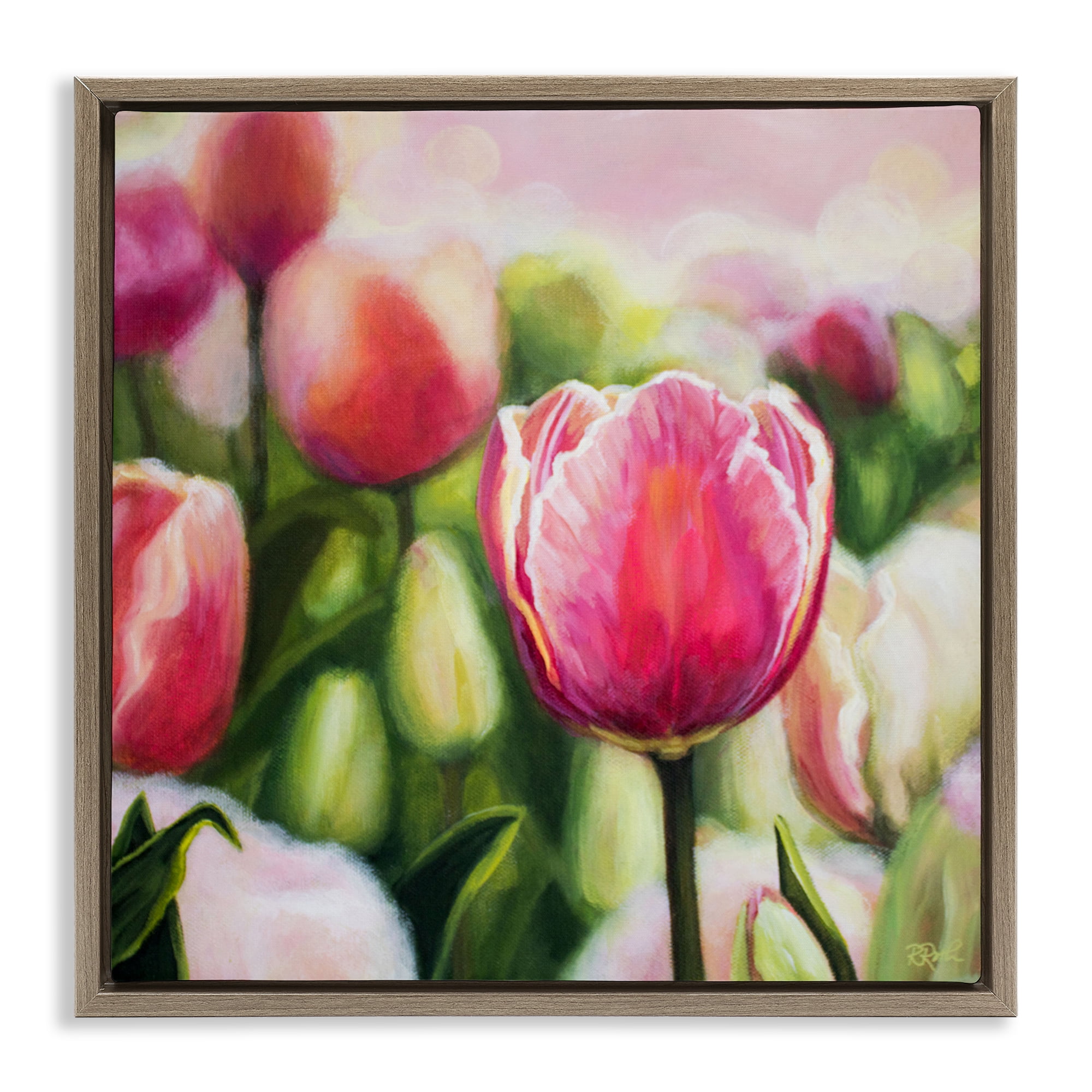 Stupell Industries Blooming Tulips Garden Plants & Flowers Painting Brown Floater Framed Canvas Art Print Wall Art, 25 x 25