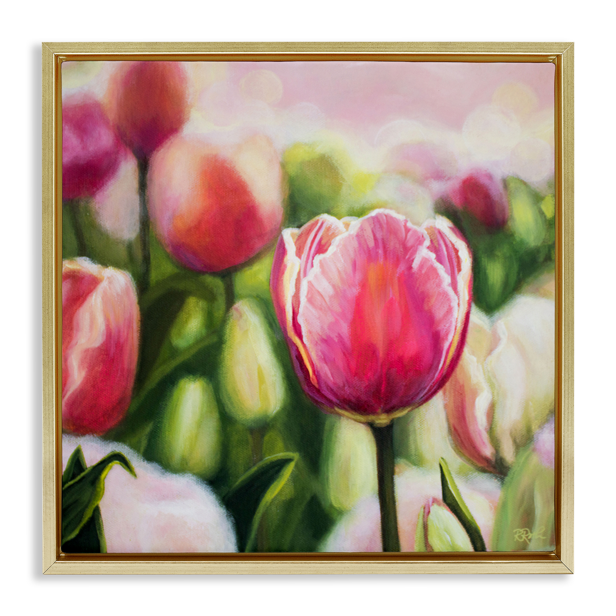 Stupell Industries Blooming Tulips Garden Plants & Flowers Painting Gold Floater Framed Canvas Art Print Wall Art, 25 x 25