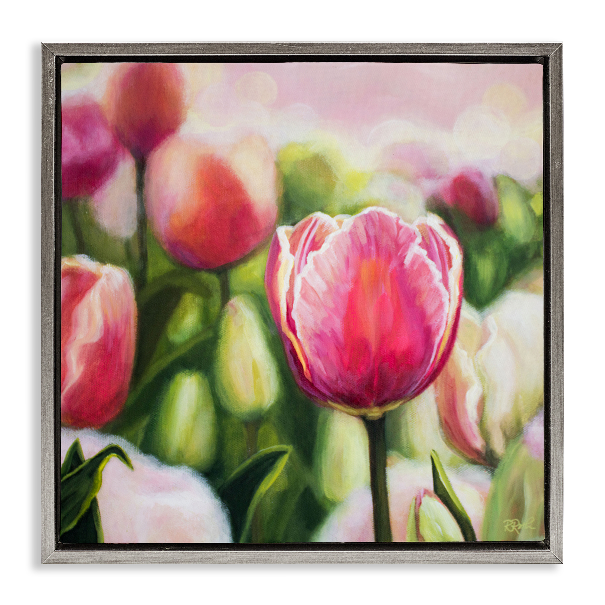 Stupell Industries Blooming Tulips Garden Plants & Flowers Painting Gray Floater Framed Canvas Art Print Wall Art, 25 x 25