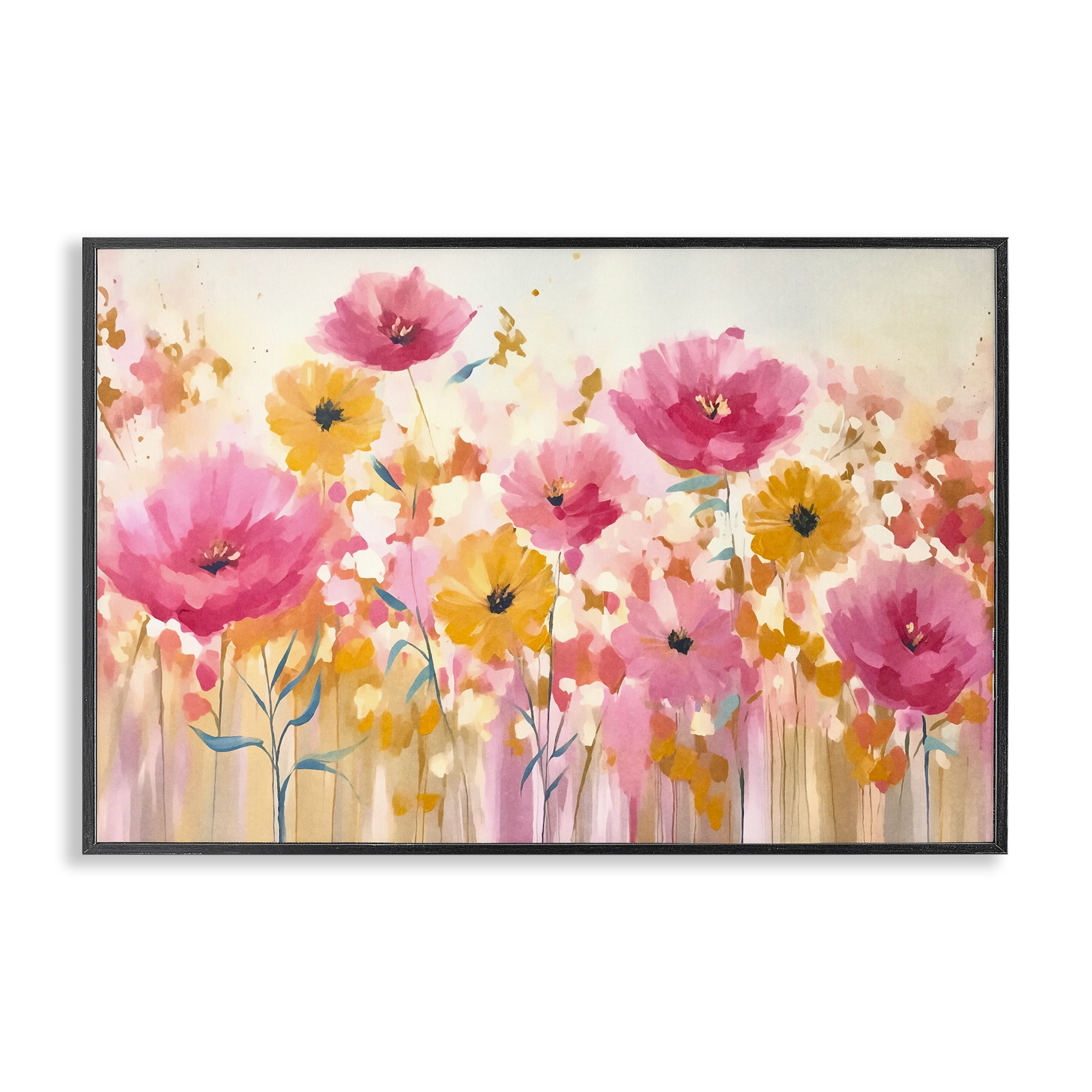 Stupell Industries Blooming Whimsy Pink & Yellow Black Framed Giclee Art, design by Andrea Haase