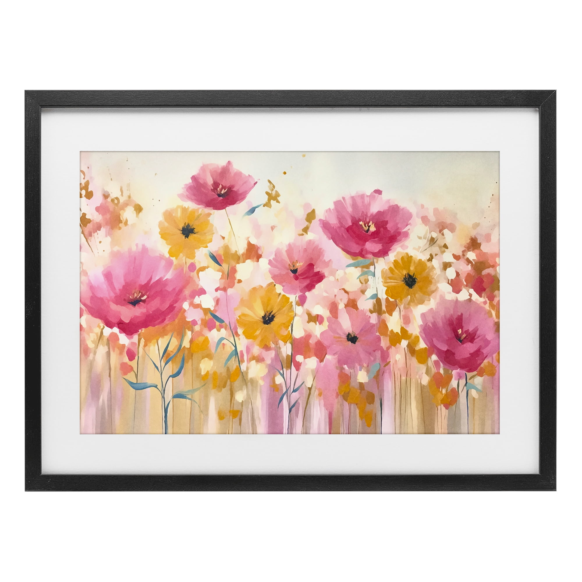 Stupell Industries Blooming Whimsy Pink & Yellow Black Framed Print Under Glass, design by Andrea Haase