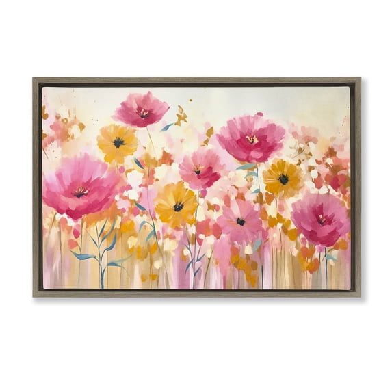 Stupell Industries Transitional Blooming Whimsy Pink & Yellow Brown Floating Frame Canvas Art, 31 x 21, by Andrea Haase