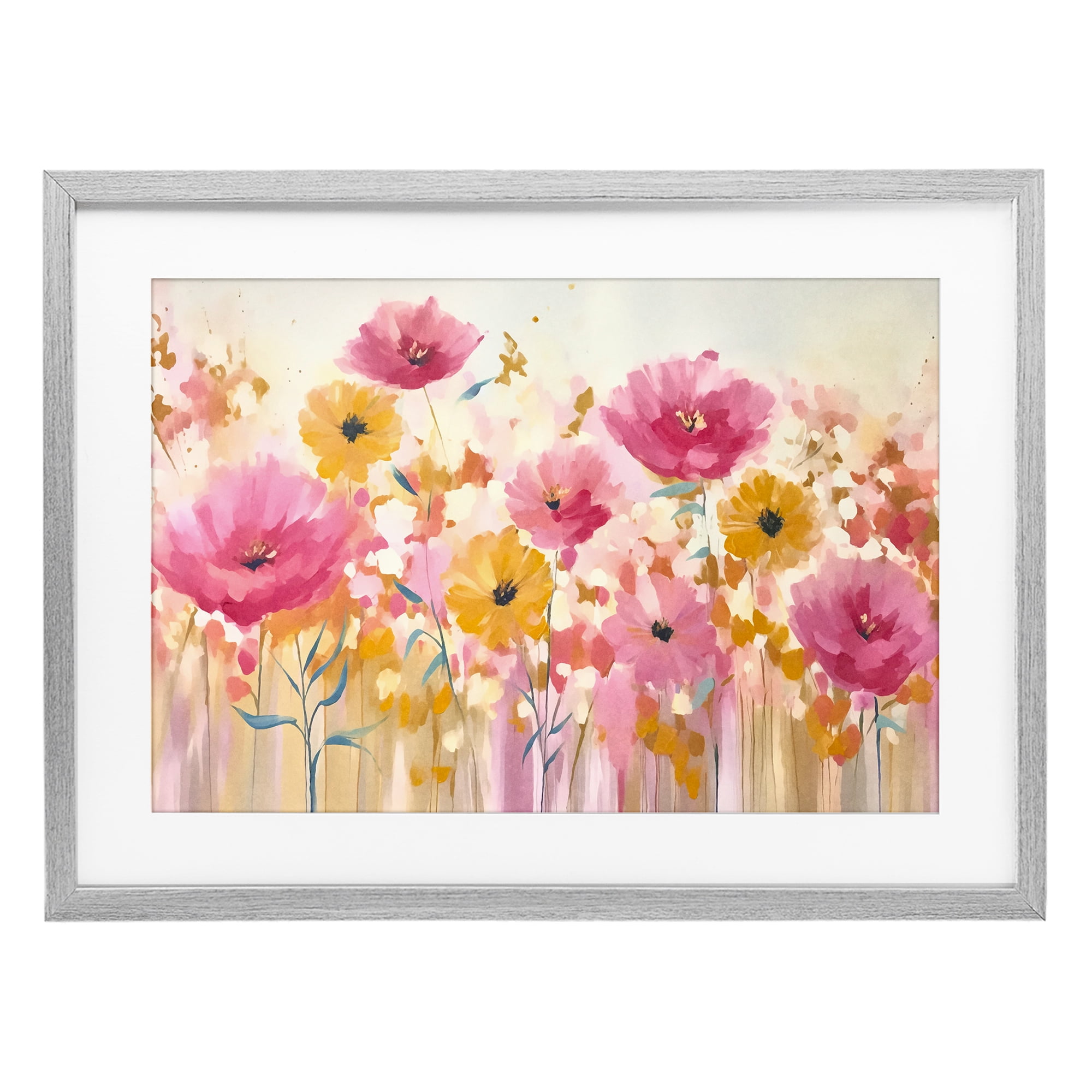 Stupell Industries Blooming Whimsy Pink & Yellow Gray Framed Print Under Glass, design by Andrea Haase